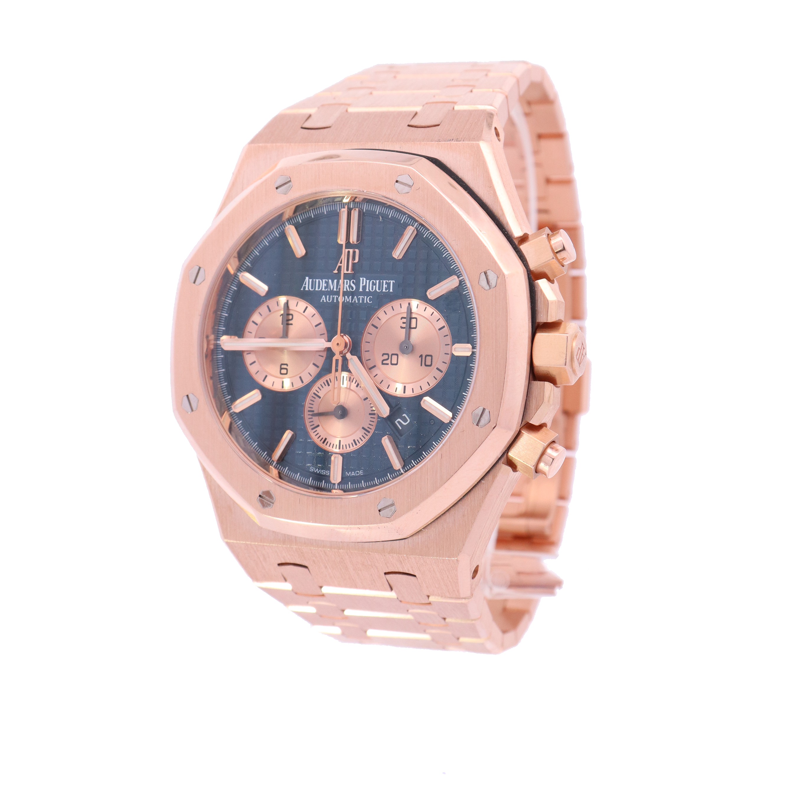 Audemars Piguet Royal Oak Rose Gold 41mm Blue Chronograph Dial Watch | Ref# 26331OR.OO.1220OR.01 - Happy Jewelers Fine Jewelry Lifetime Warranty