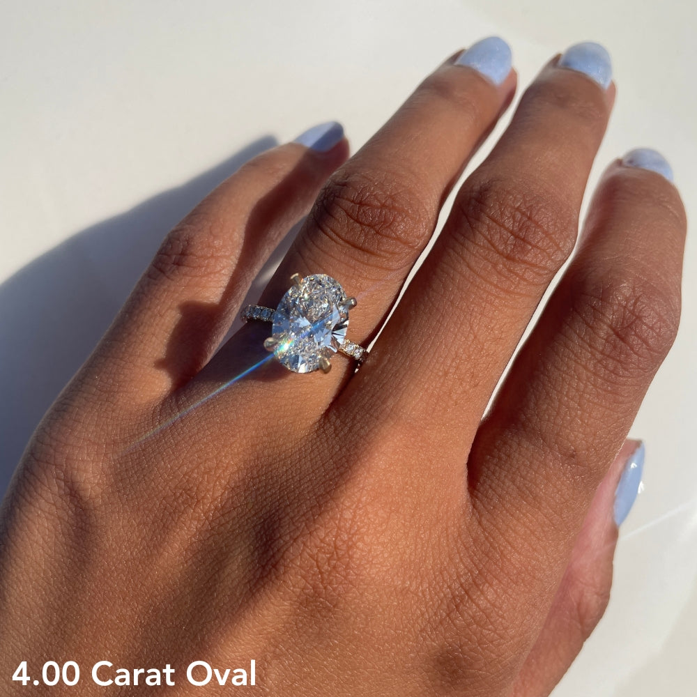 4.00-4.99 Carat Oval Lab Grown Diamond Engagement Ring with Signature Setting - Happy Jewelers Fine Jewelry Lifetime Warranty