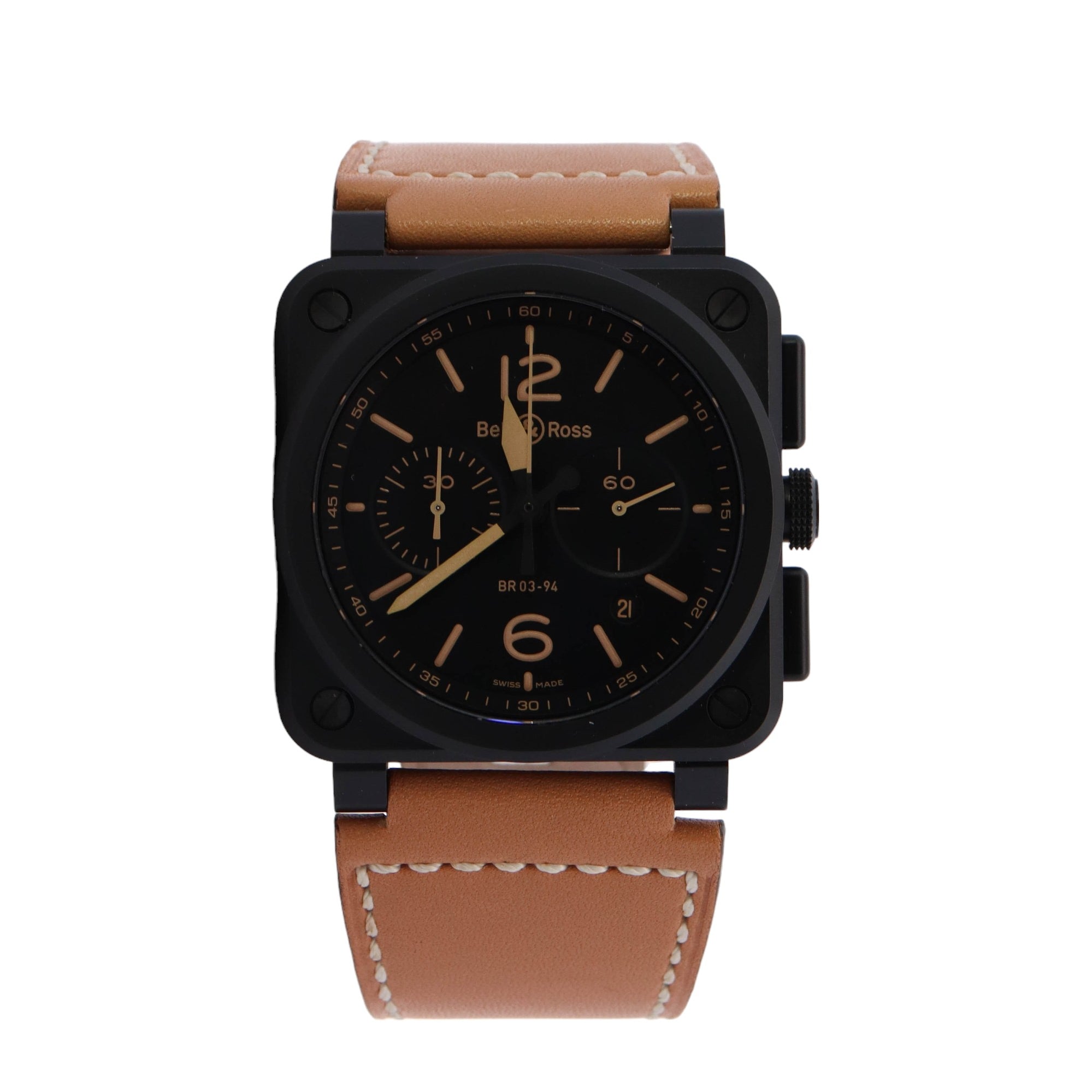 Bell & Ross Aviation Black Ceramic 42mm Black Roman & Stick Dial Watch Ref# BR0394-HERI-CE - Happy Jewelers Fine Jewelry Lifetime Warranty