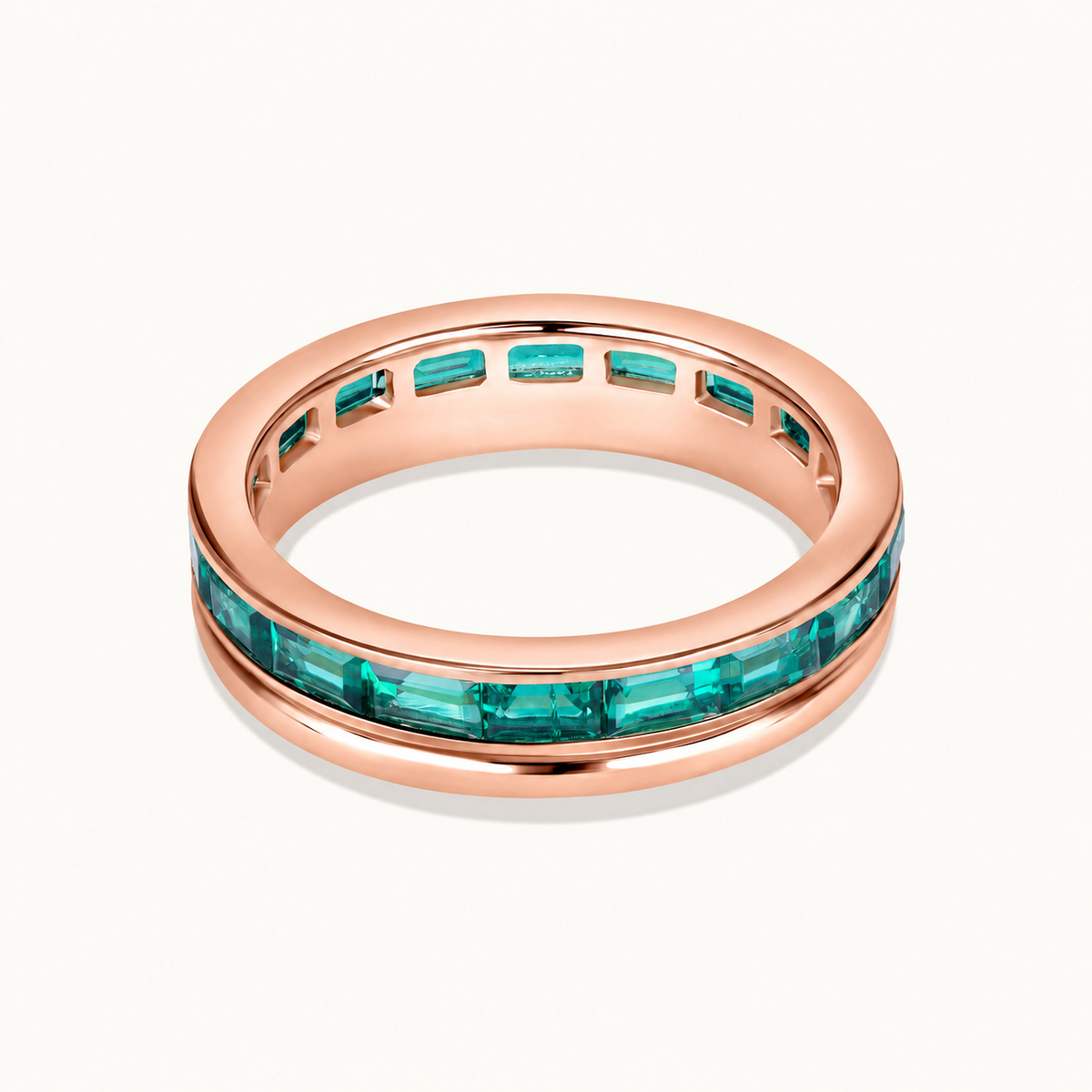 Baguette Lab Emerald and Gold Double Eternity Band