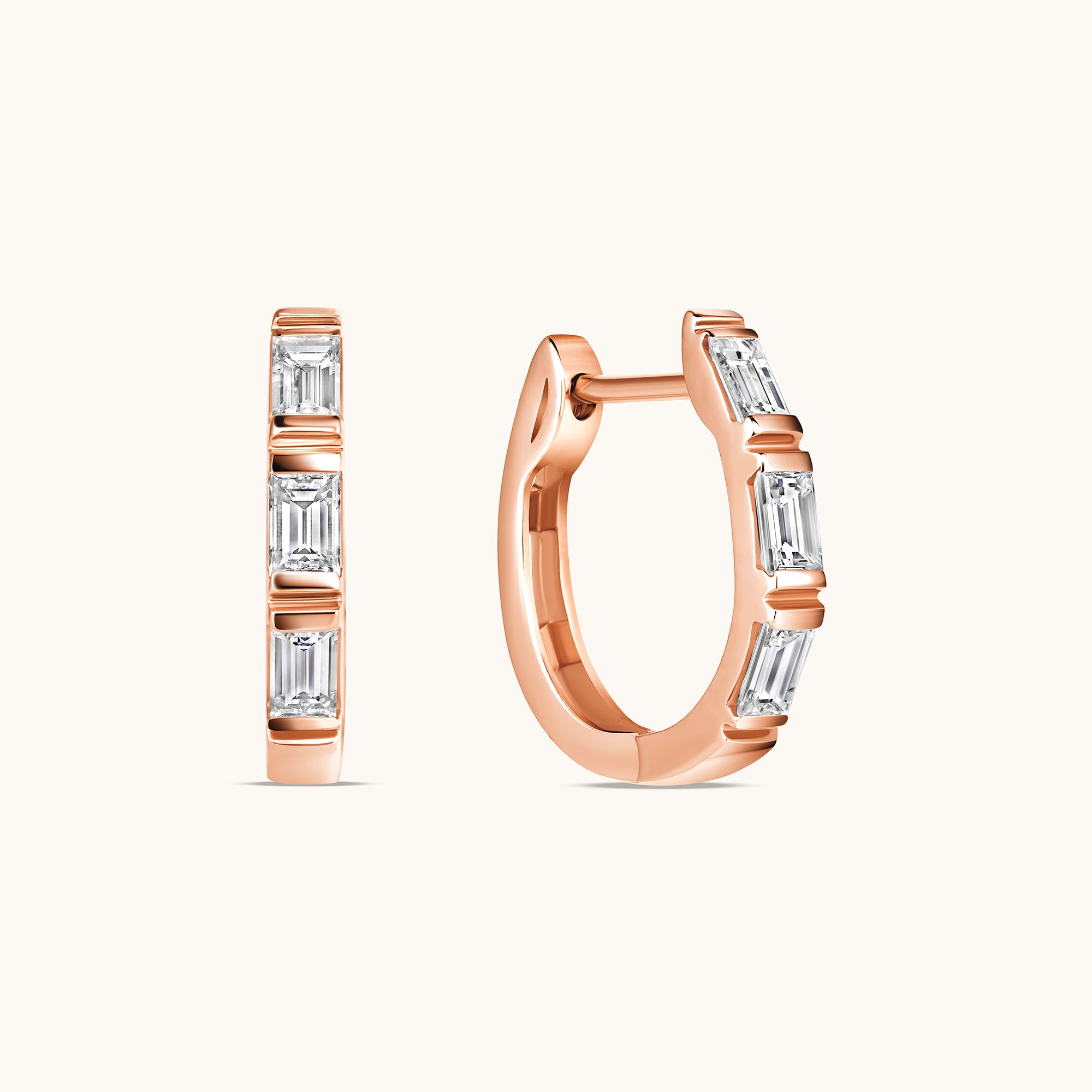 Baguette Diamond Huggie Earrings - Happy Jewelers Fine Jewelry Lifetime Warranty