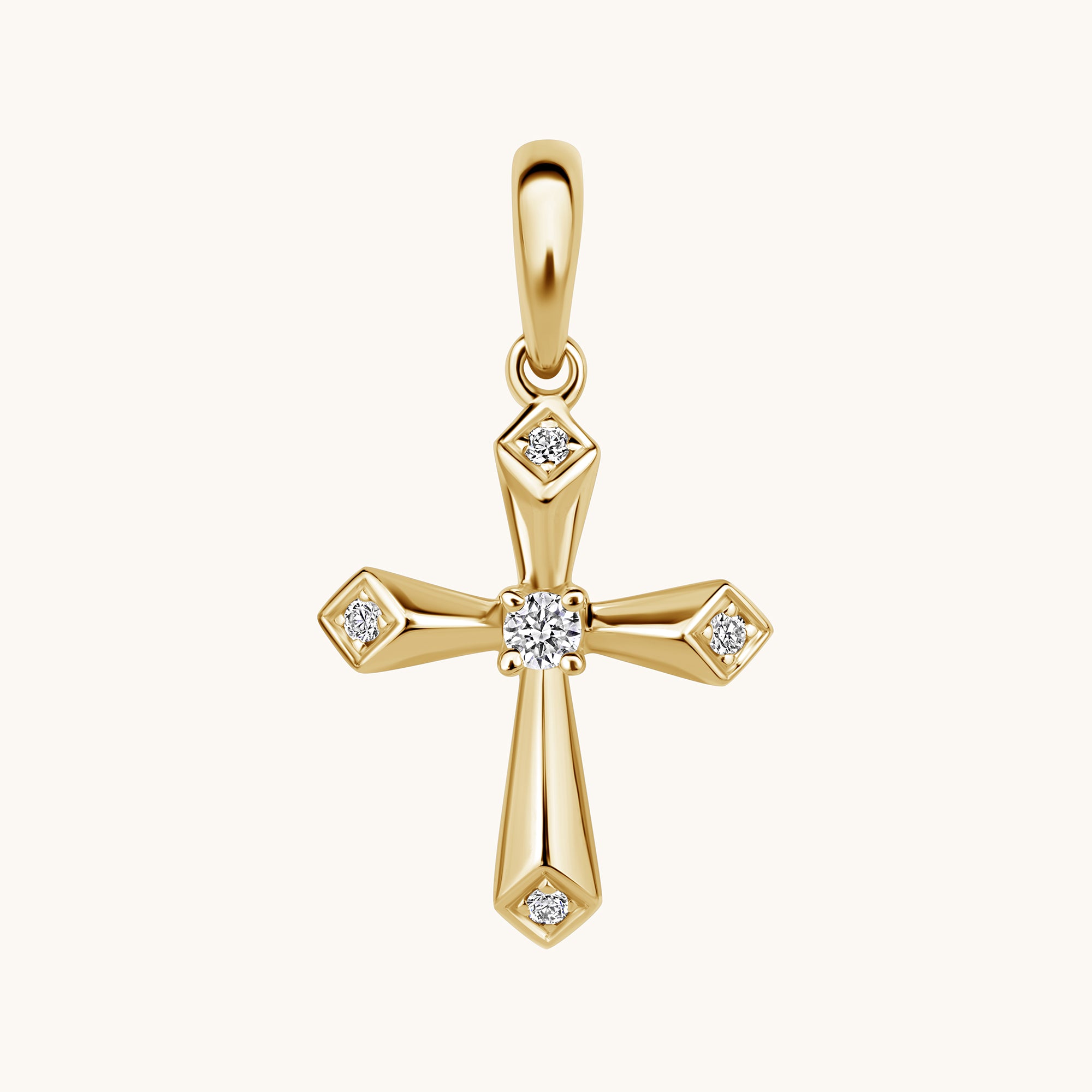 Yellow Gold Beveled Mini Diamond Cross Pendant