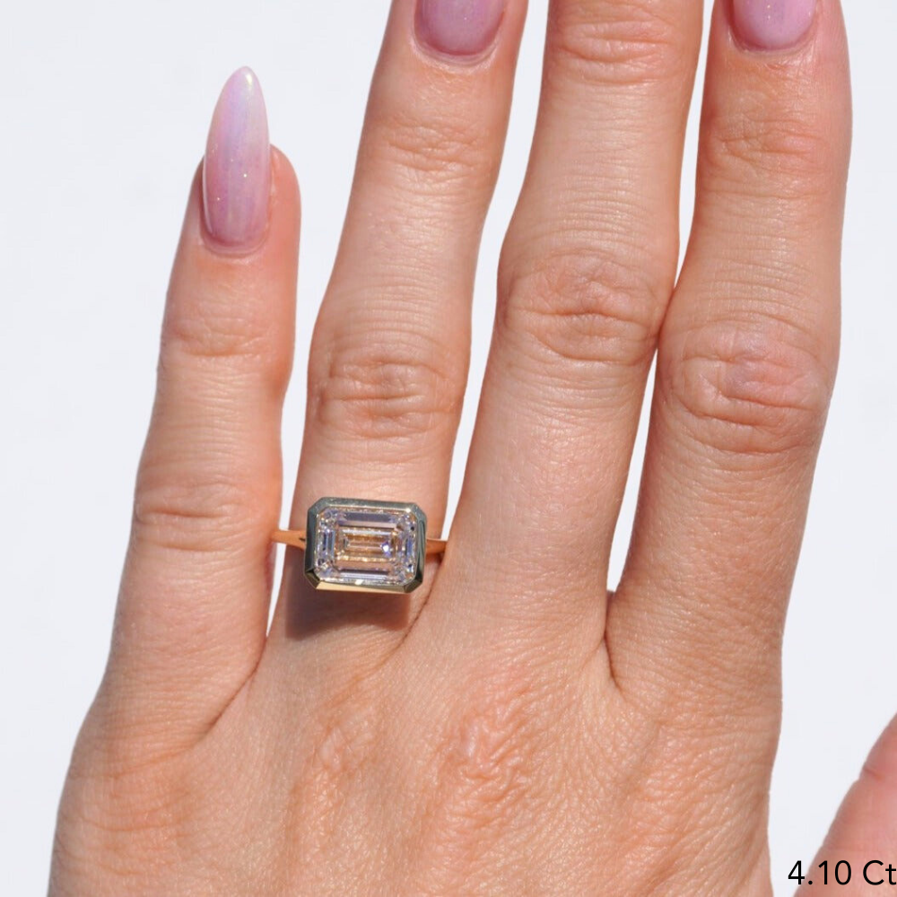 Emerald Lab Diamond East-West Bezel Engagement Ring - Happy Jewelers Fine Jewelry Lifetime Warranty