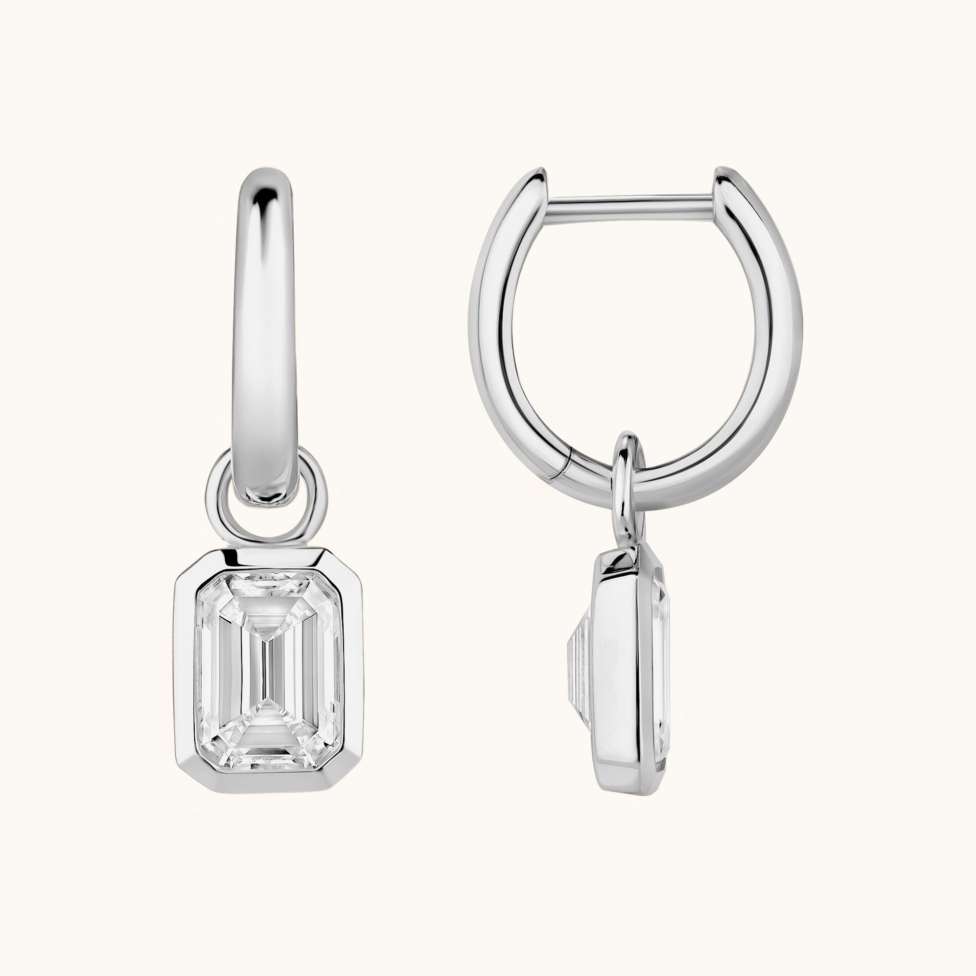 Emerald Lab Diamond Bezel Dangle Huggie Earrings