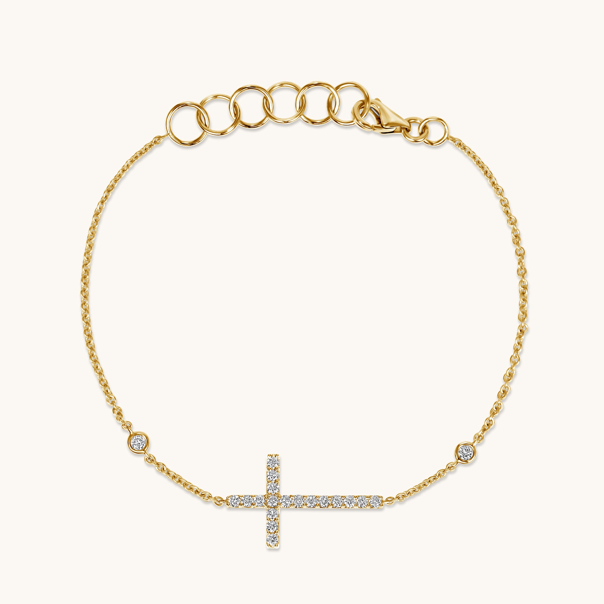 Yellow Gold Bezel Station Diamond Cross Bracelet