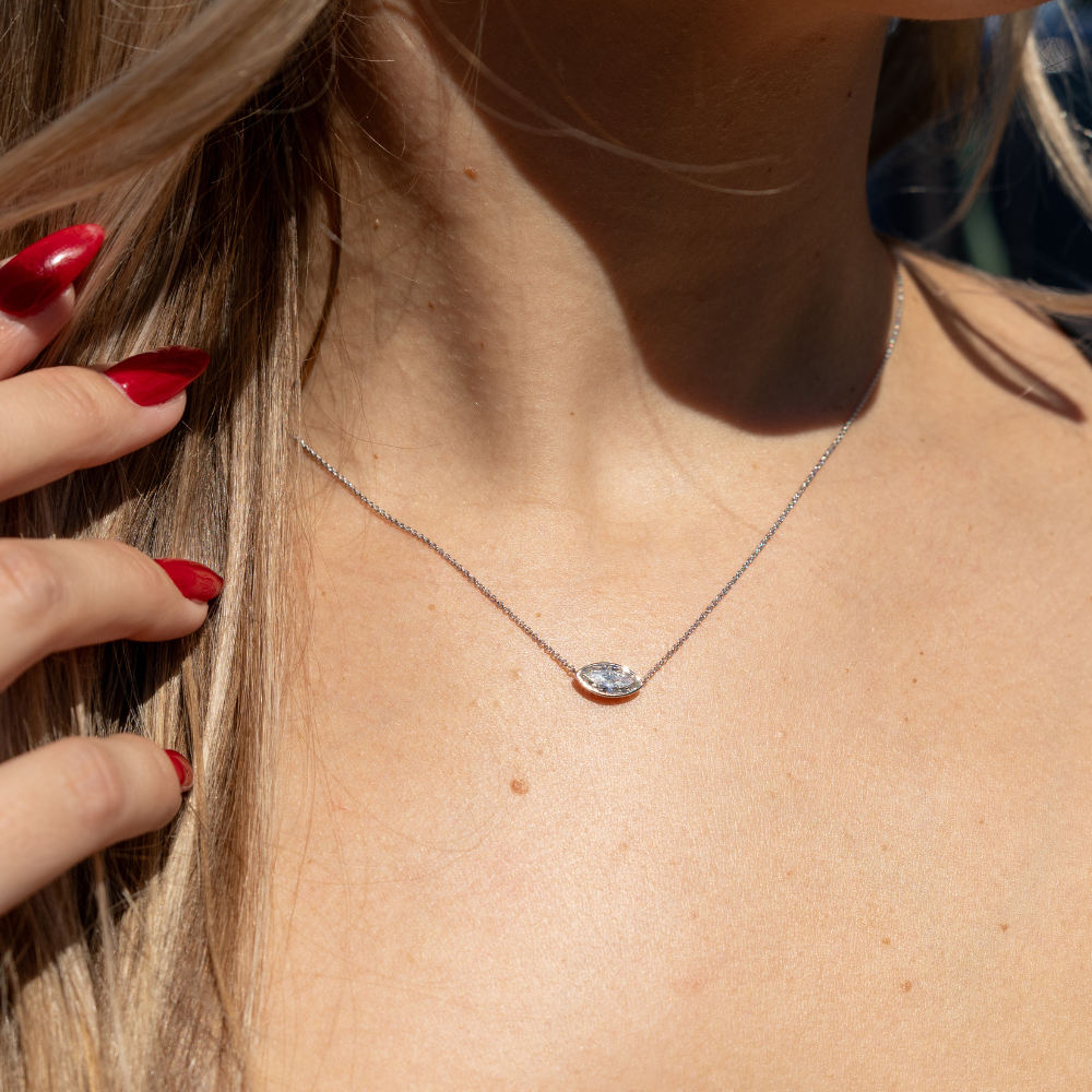 East-West Lab Diamond Marquise Bezel Pendant - Happy Jewelers Fine Jewelry Lifetime Warranty
