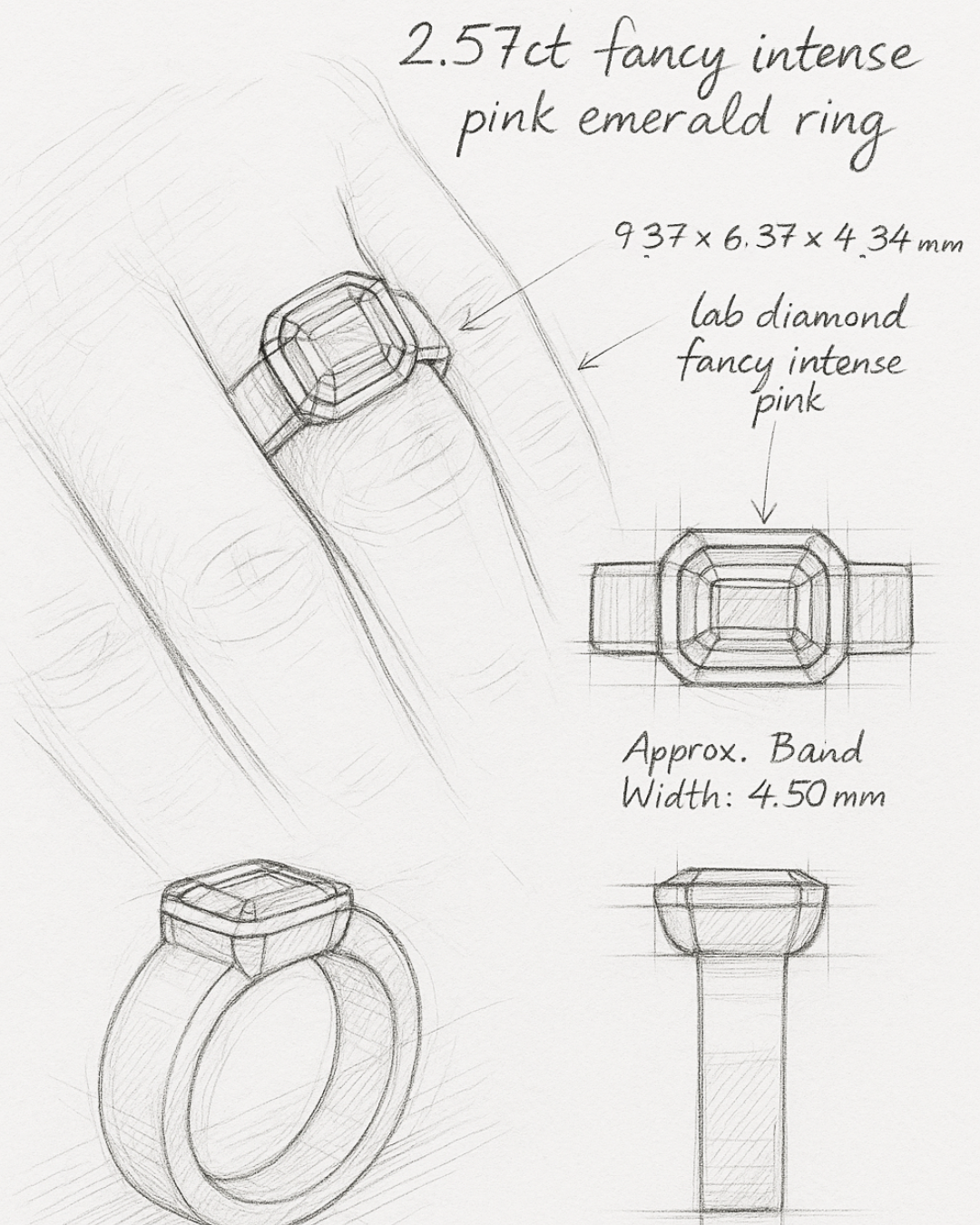 2.57 Fancy Pink East-West Emerald Engagement Ring - Happy Jewelers Fine Jewelry Lifetime Warranty