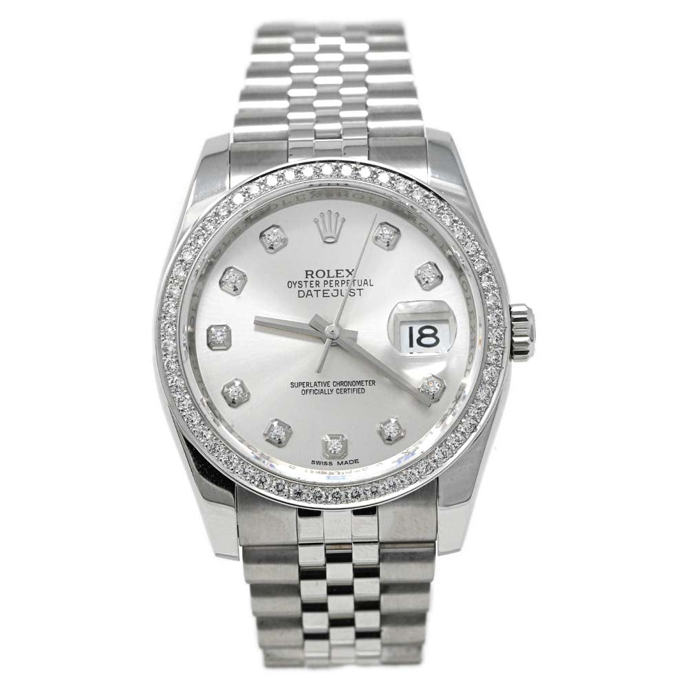Rolex Datejust Stainless Steel 36mm Silver Diamond Dial Watch Reference #: 116234