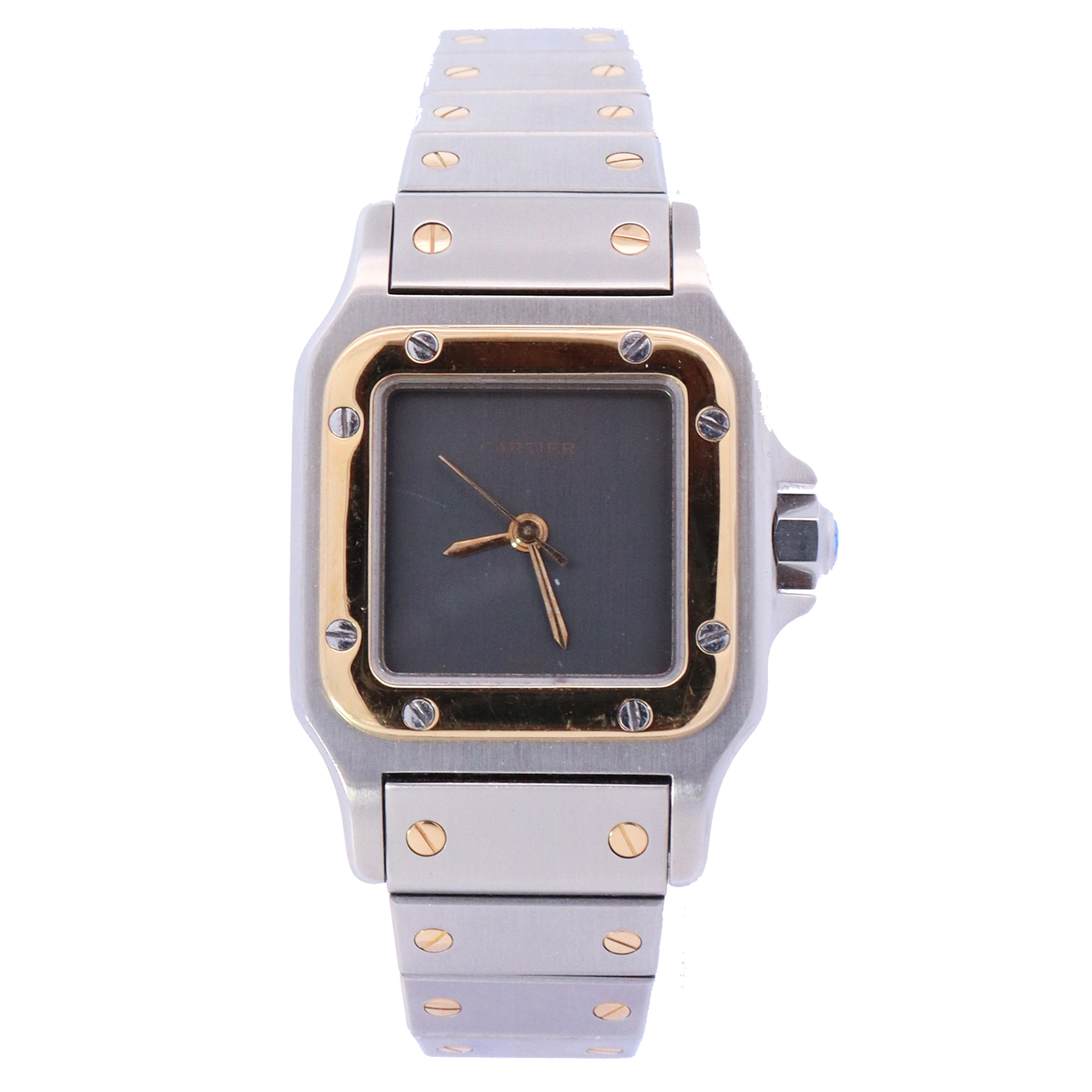 Cartier Santos Galbee Yellow Gold and Stainless Steel 24mm Grey Dial Watch | Ref# AC1430GR - Happy Jewelers Fine Jewelry Lifetime Warranty