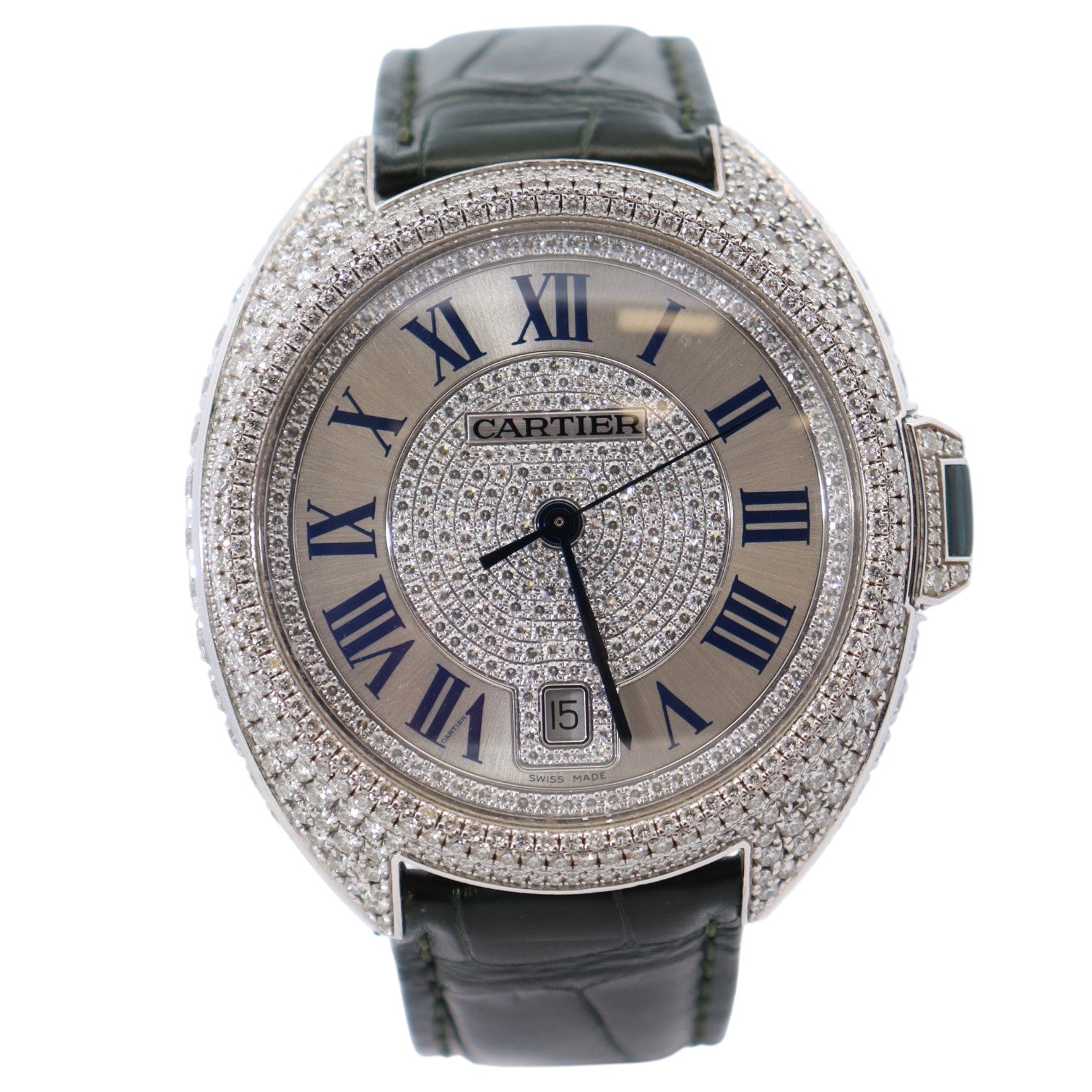Cartier Cle 40mm Silver Diamond Dial Watch Ref# 3849 - Happy Jewelers Fine Jewelry Lifetime Warranty