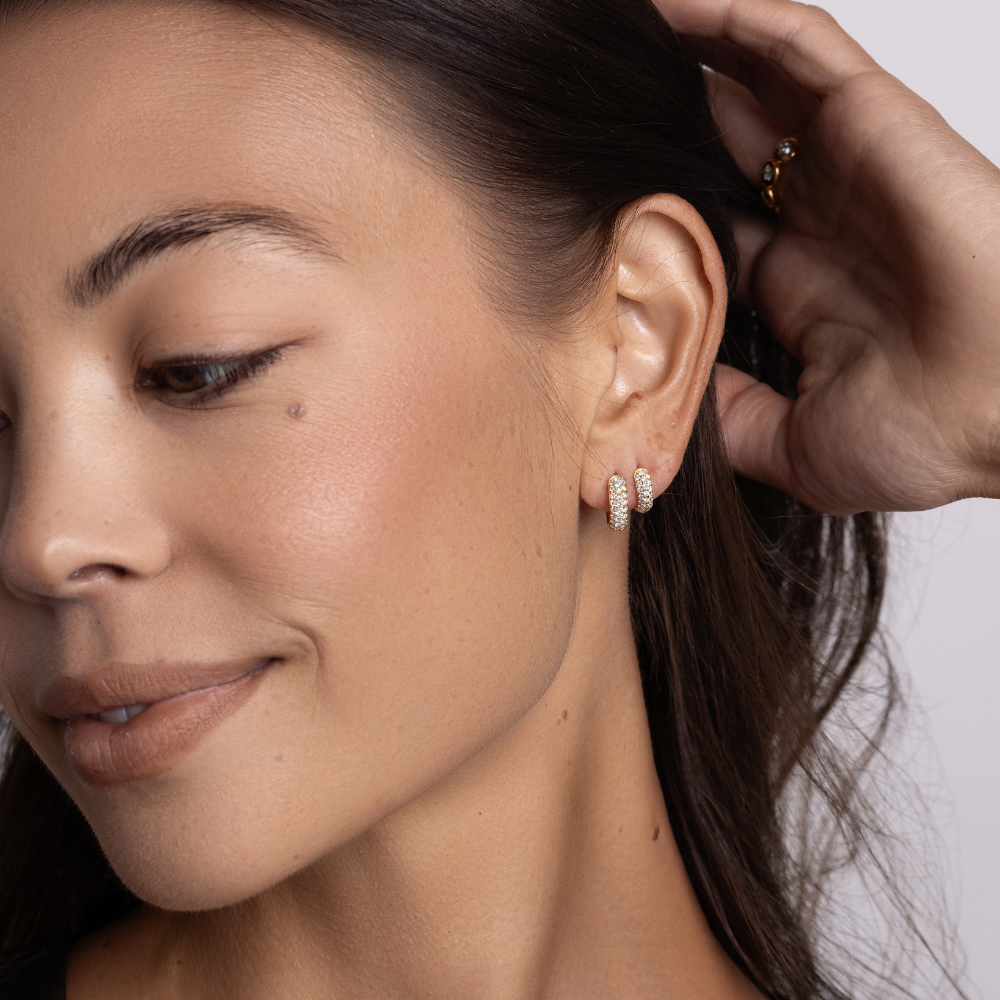 Chunky Pave Diamond Petite Huggie - Happy Jewelers Fine Jewelry Lifetime Warranty