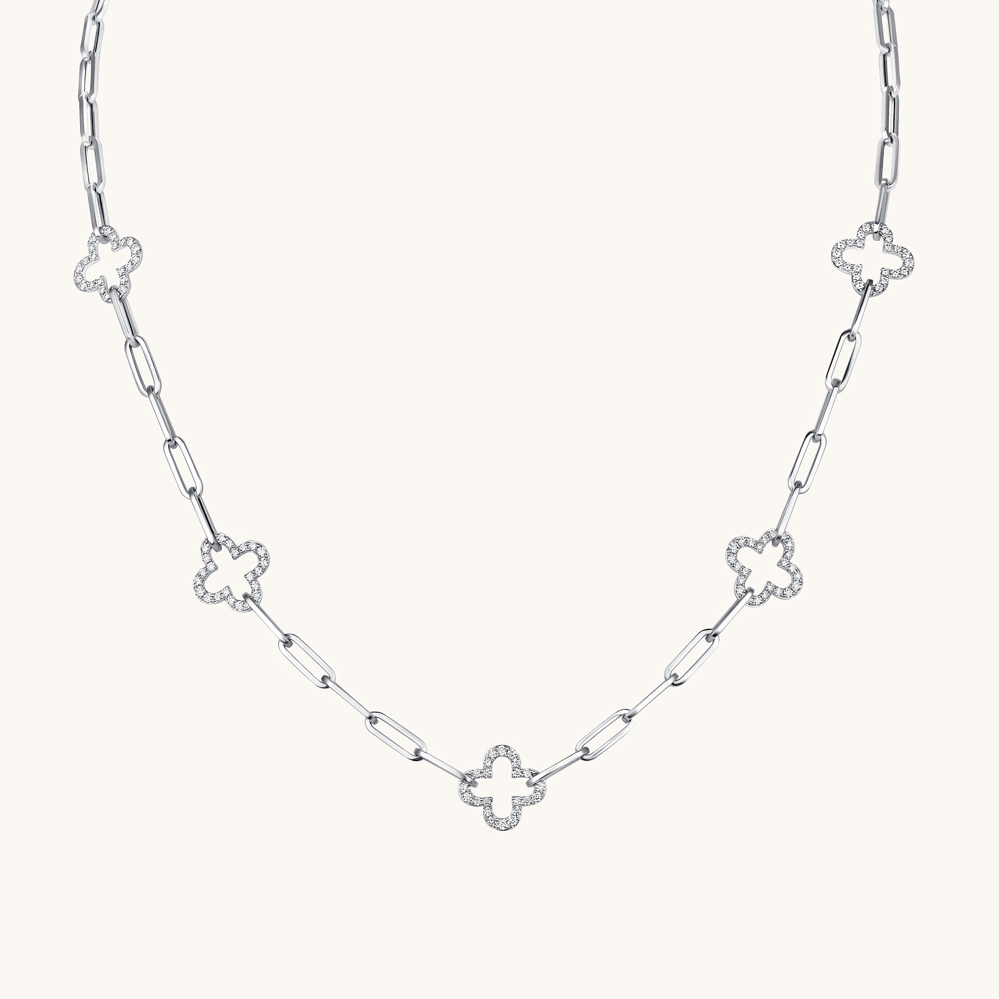 White Gold Clover Paperclip Chain Necklace