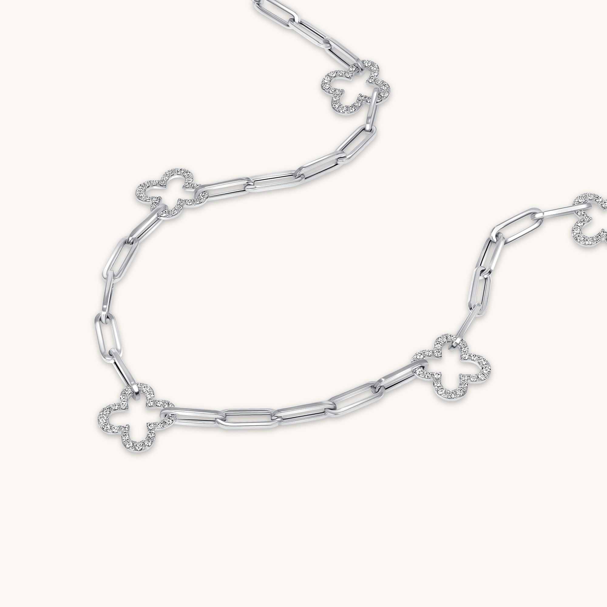 White Gold Clover Paperclip Chain Necklace