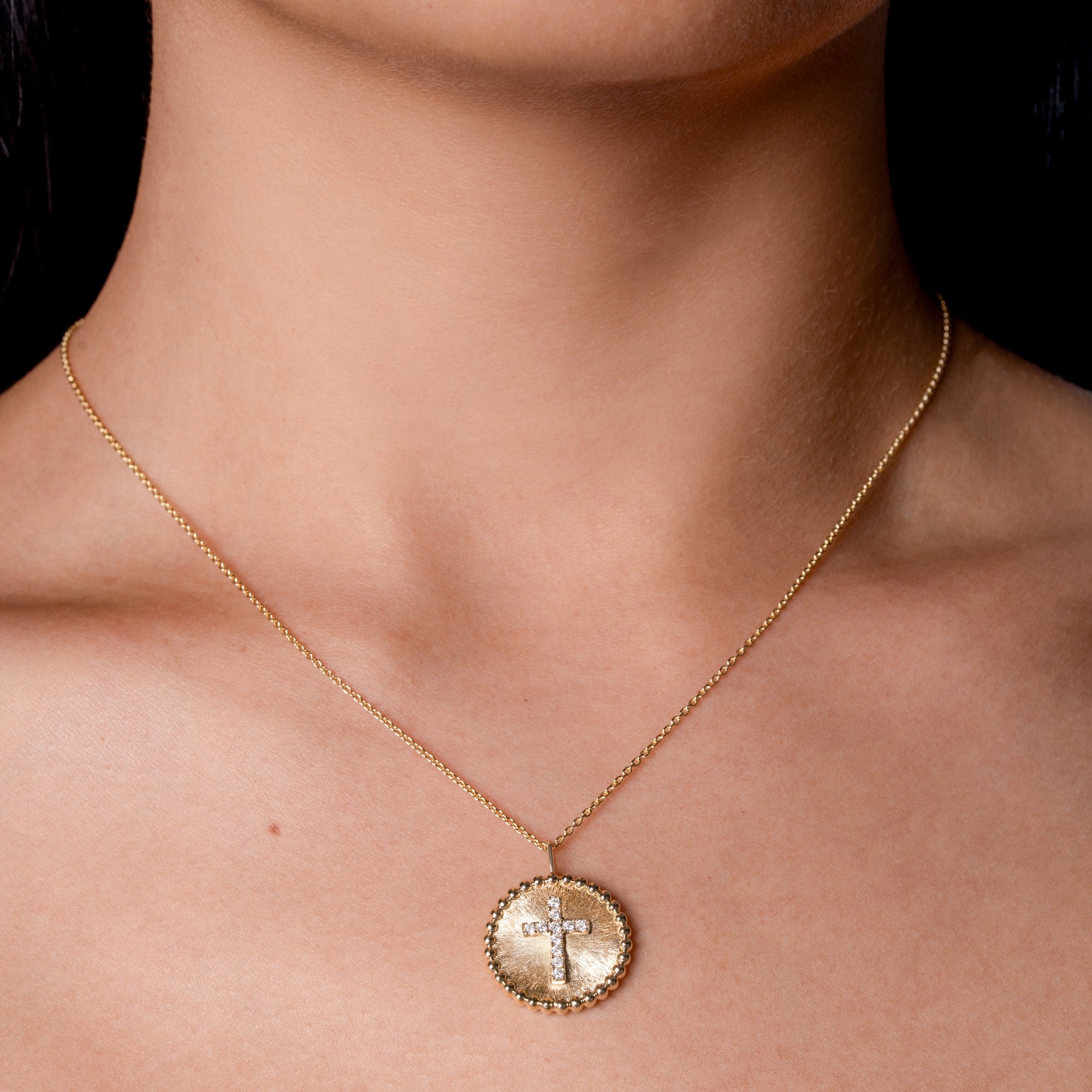 Cross Diamond Coin Pendant