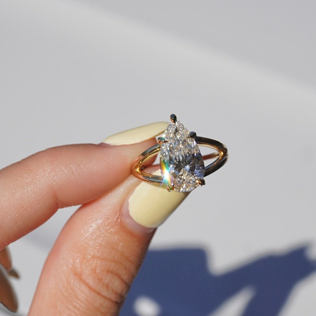 3.91 Pear Lab Diamond Split Shank Engagement Ring - Happy Jewelers Fine Jewelry Lifetime Warranty