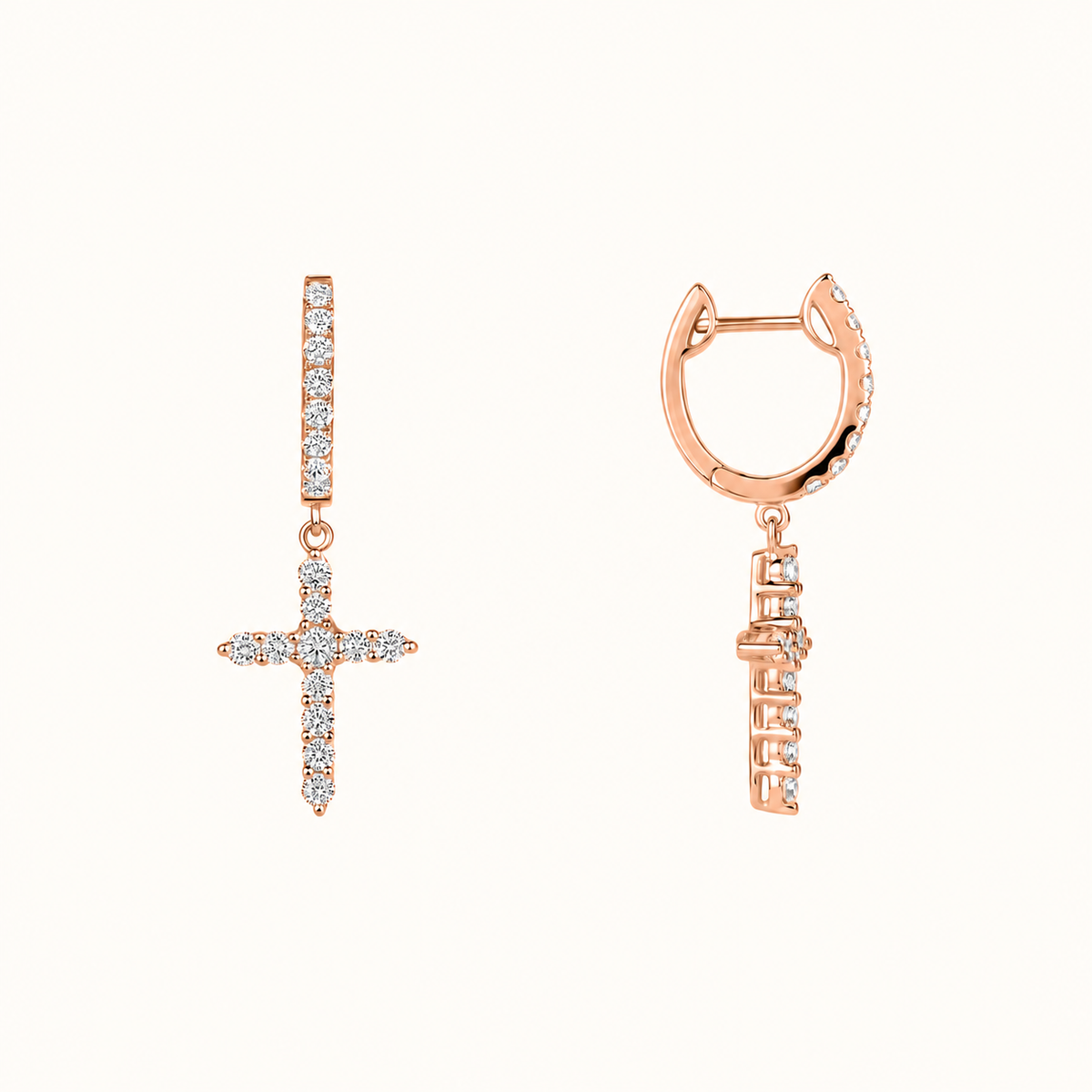 Diamond Dangle Cross Earrings
