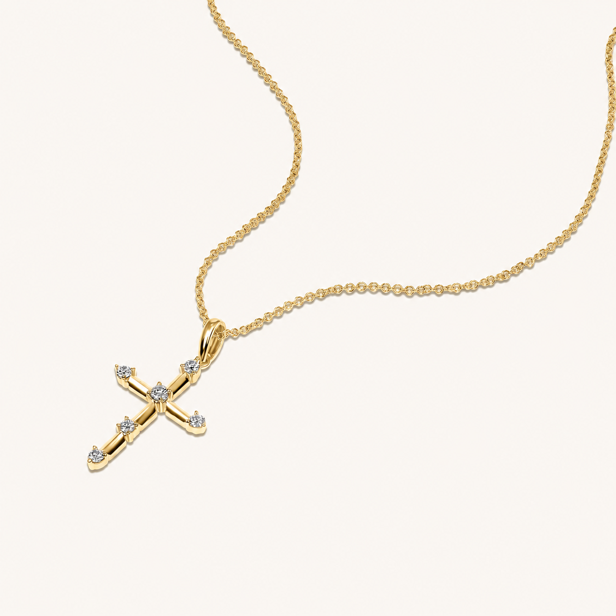 Yellow Gold Diamond Axis Cross Pendant Necklace