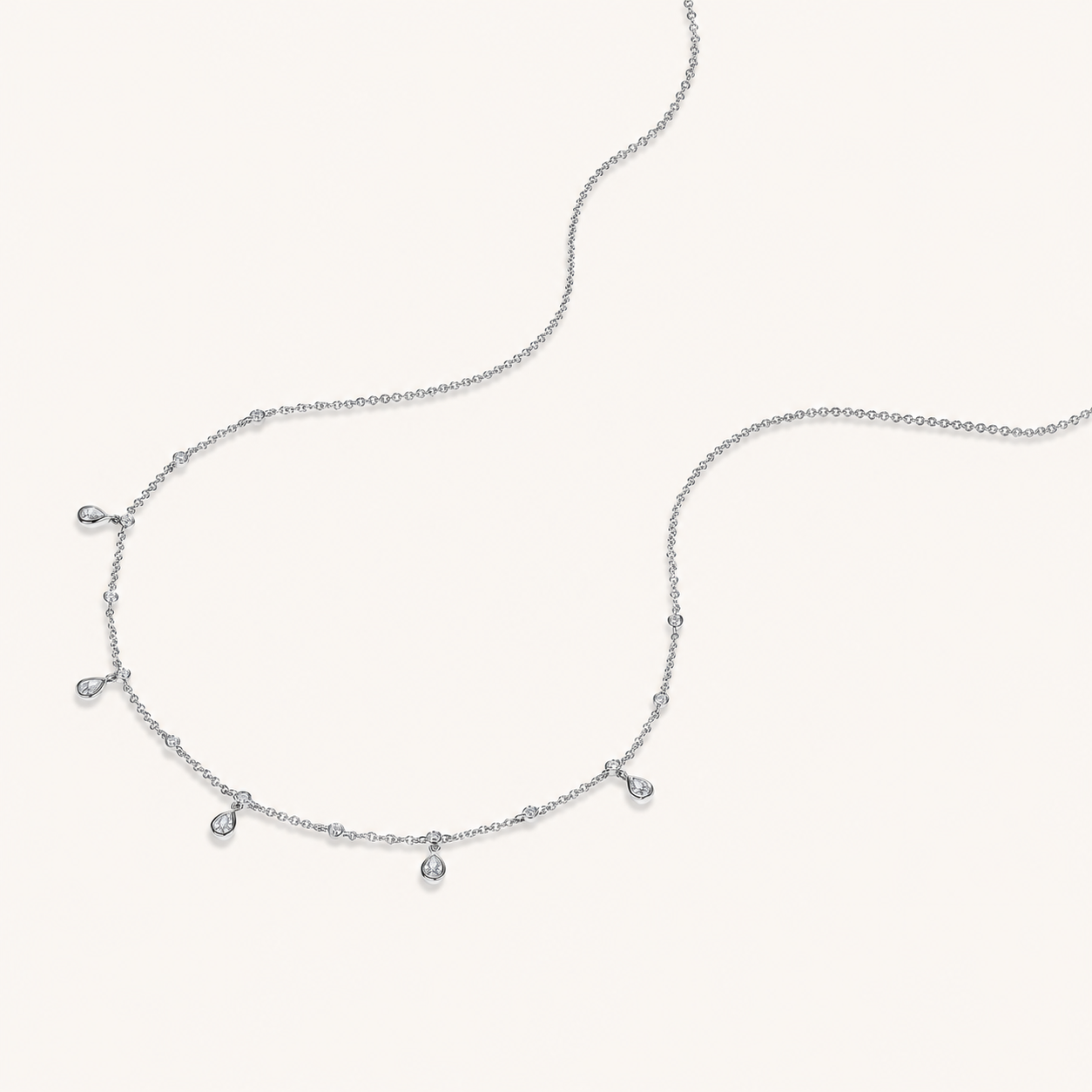 White Gold Diamond Bezel Drop Necklace