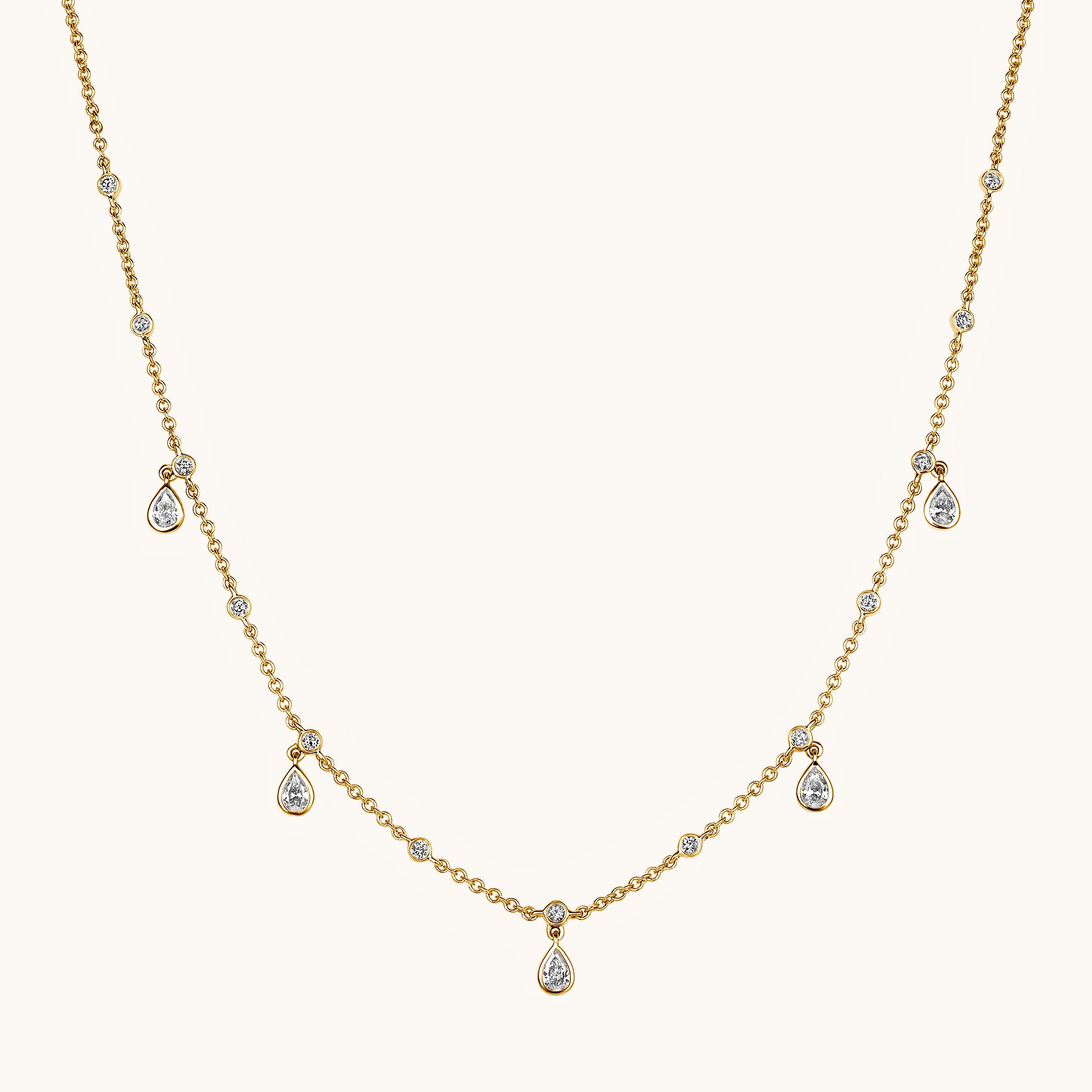 Yellow Gold Diamond Bezel Drop Necklace