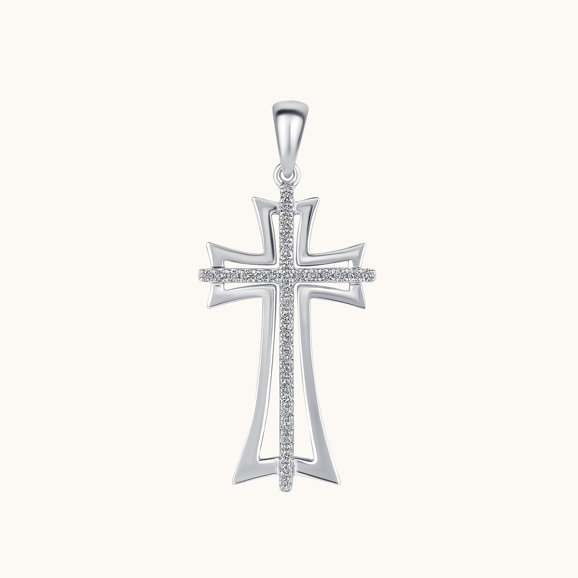 White Gold Diamond Double Cross Pendant