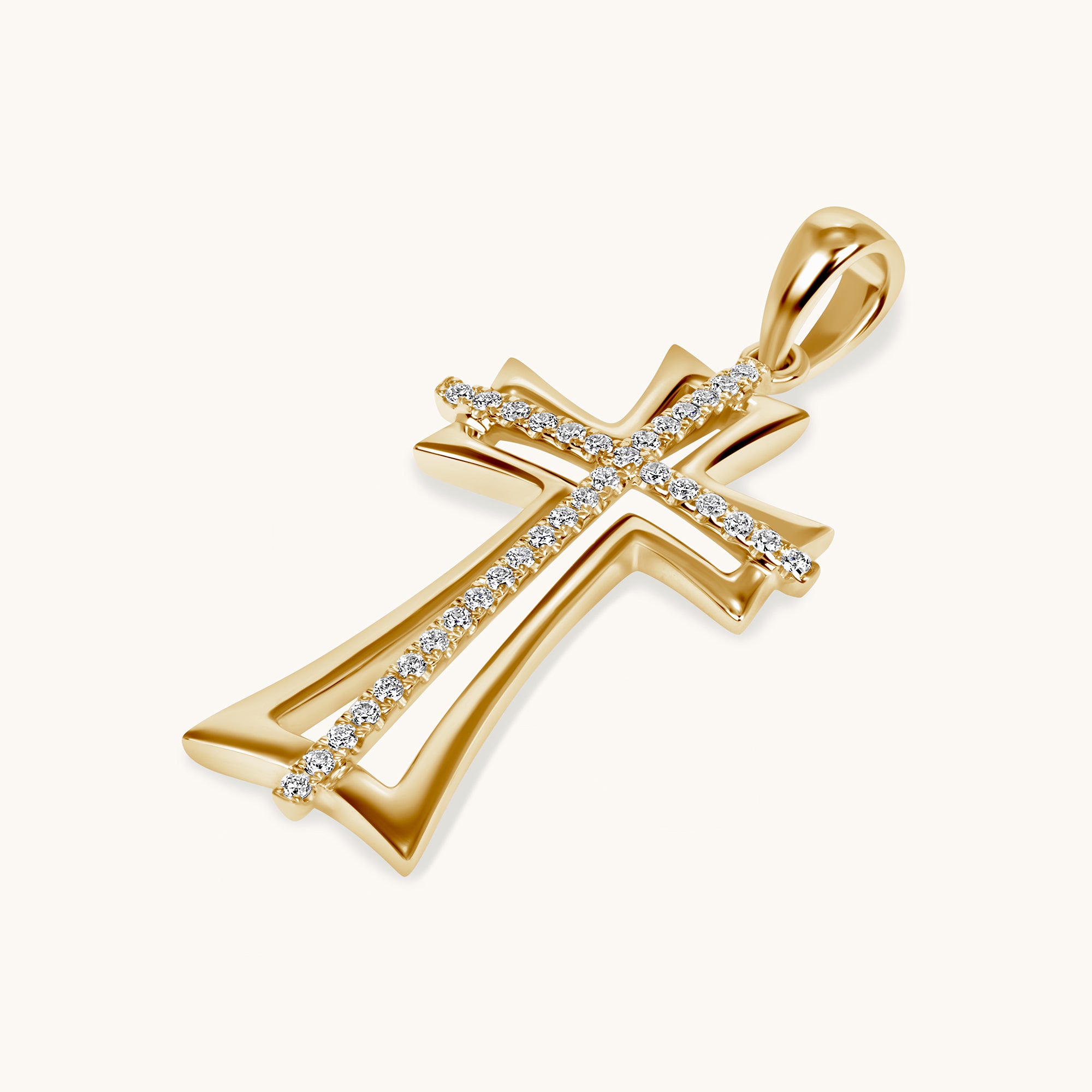 Yellow Gold Diamond Double Cross Pendant