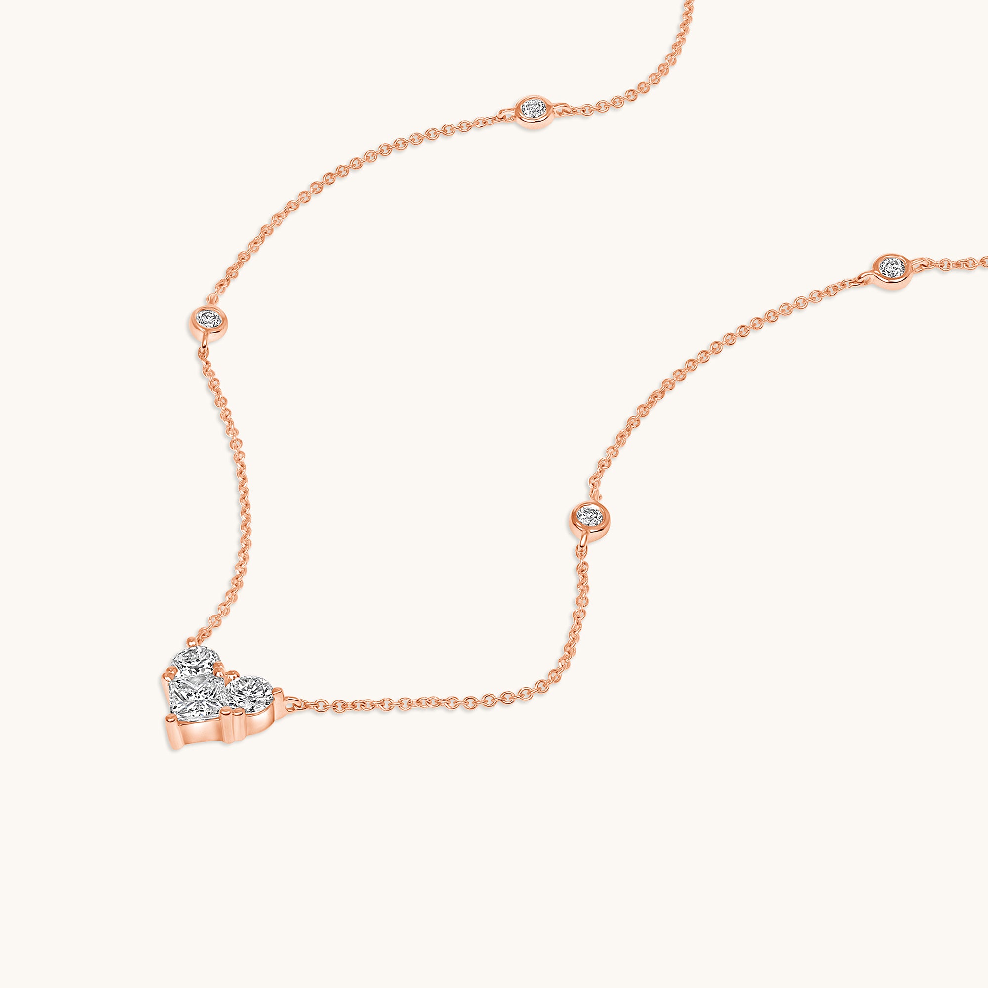 Rose Gold Diamond Heart Station Necklace