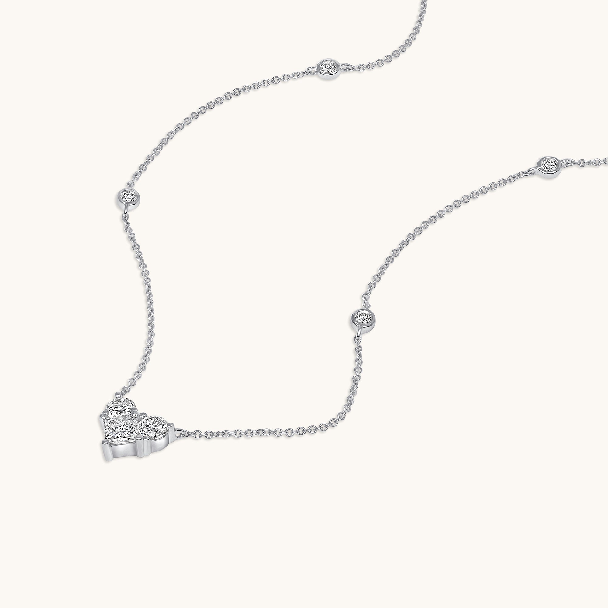 White Gold Diamond Heart Station Necklace