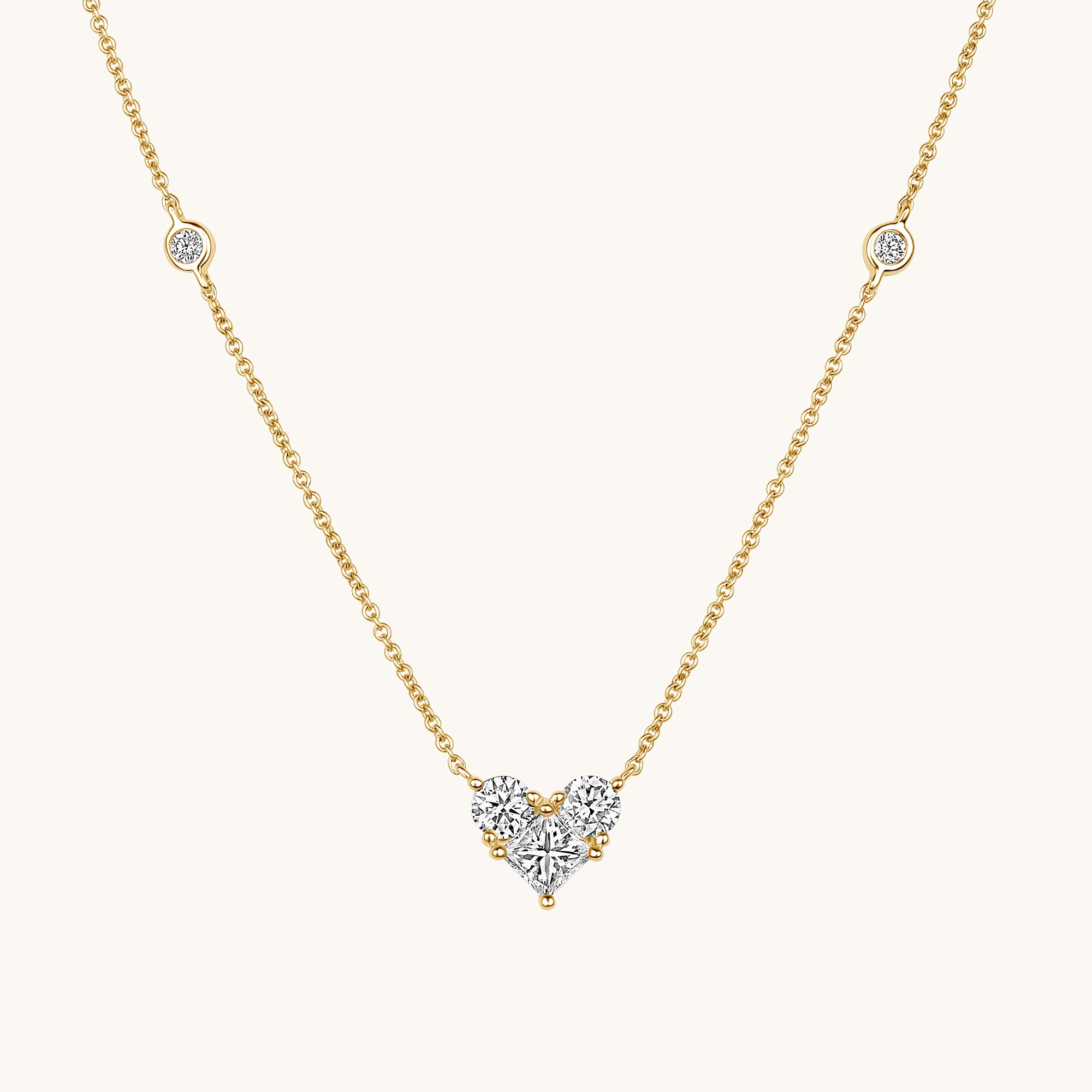 Yellow Gold Diamond Heart Station Necklace