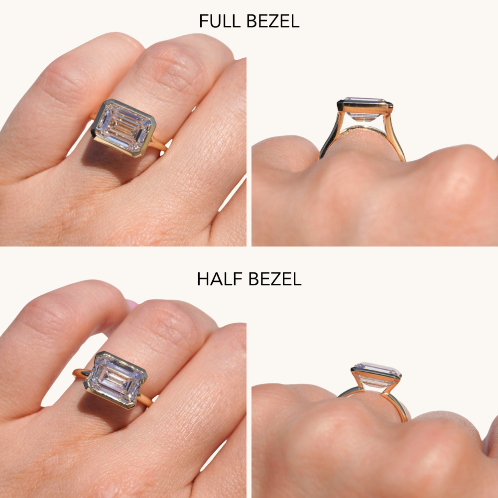 Emerald Lab Diamond East-West Bezel Engagement Ring - Happy Jewelers Fine Jewelry Lifetime Warranty