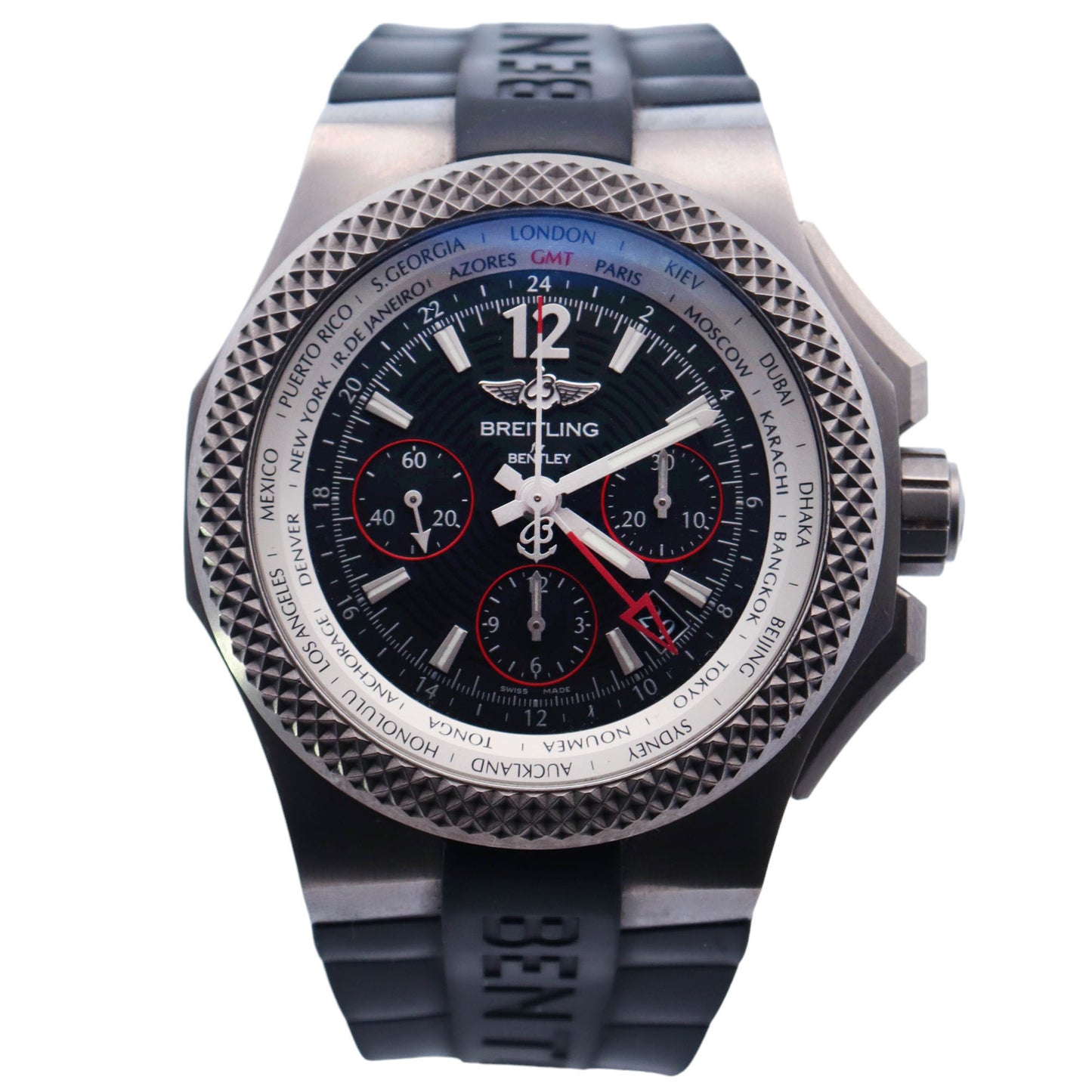 Breitling Bentley GMT Light Body Titanium 44mm x 49mm Black Chronograph Dial Watch Reference# EB0433 - Happy Jewelers Fine Jewelry Lifetime Warranty