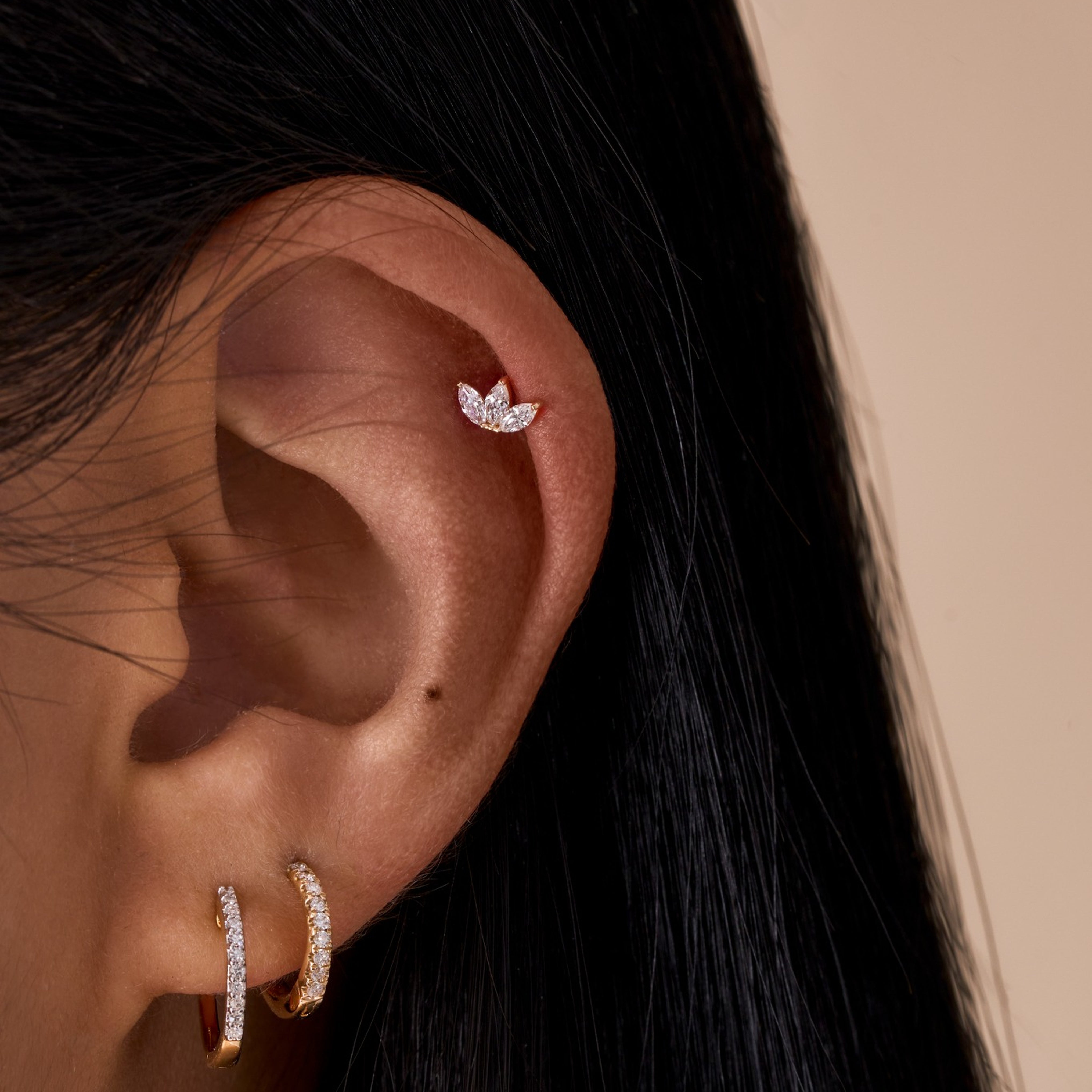 Lab Diamond Lotus Flat Back Single Stud Earring - Happy Jewelers Fine Jewelry Lifetime Warranty