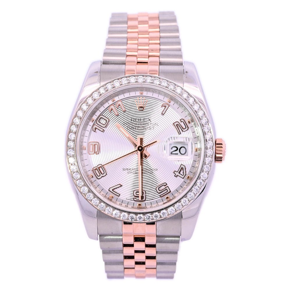 Rolex Datejust Two Tone Rose Gold & Steel 36mm Centric Circle Silver Roman Dial Watch Reference# 116231 - Happy Jewelers Fine Jewelry Lifetime Warranty