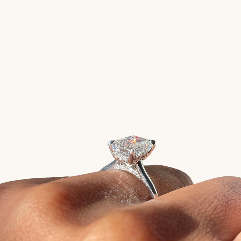 2.80 Emerald Lab Diamond Engagement Ring with Hidden Halo - Happy Jewelers Fine Jewelry Lifetime Warranty