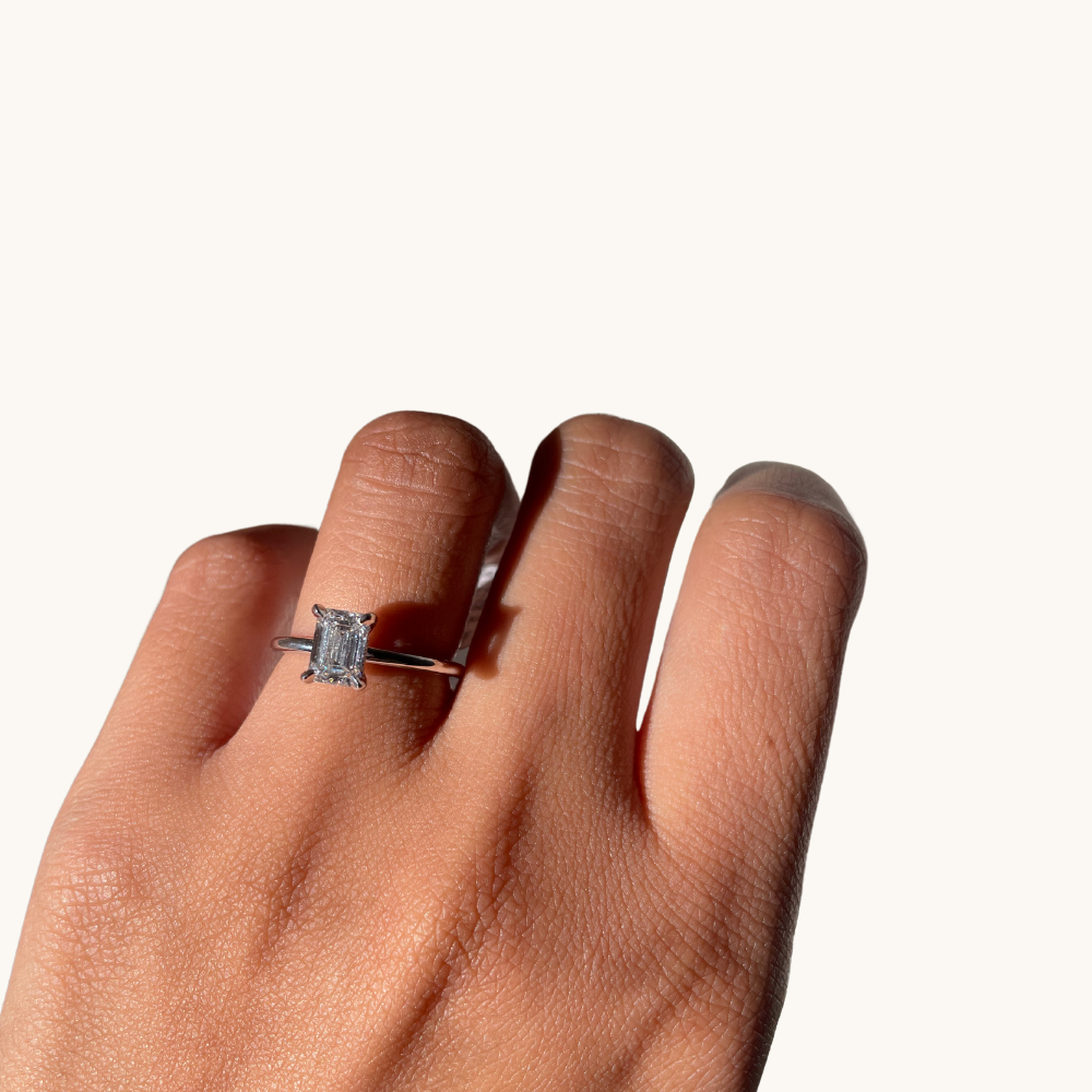 1.07 Emerald Lab Diamond Engagement Ring with Hidden Halo - Happy Jewelers Fine Jewelry Lifetime Warranty