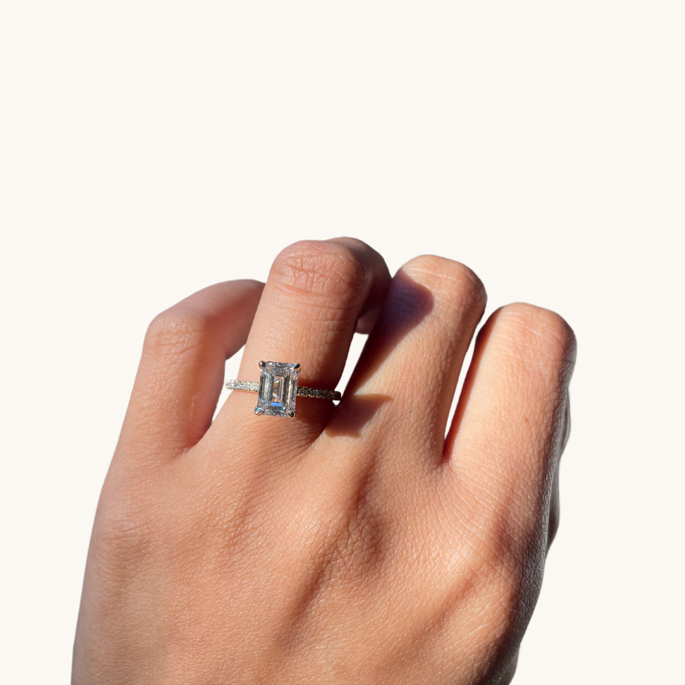 2.07 Emerald Lab Diamond Engagement Ring with Hidden Halo - Happy Jewelers Fine Jewelry Lifetime Warranty