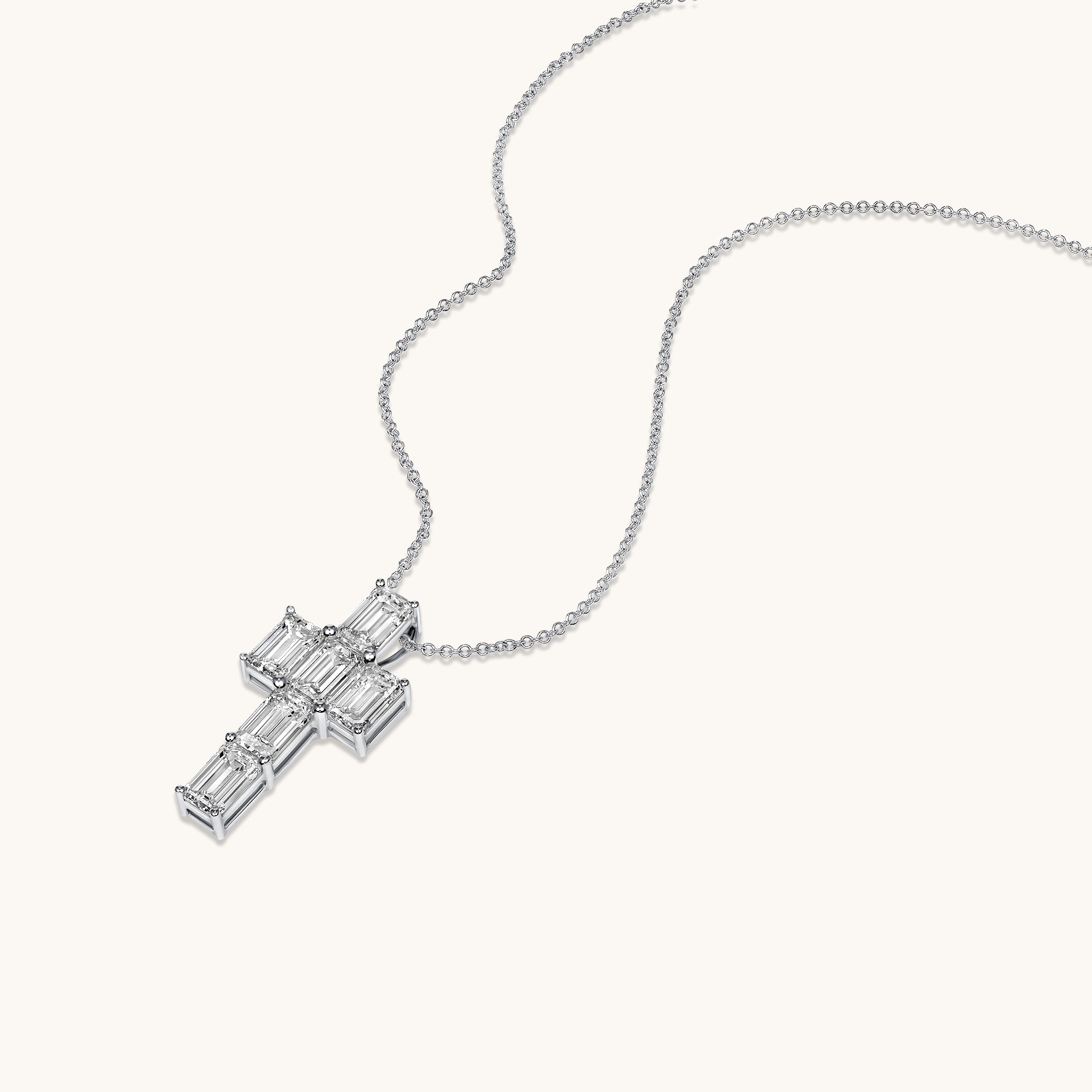 White Gold Emerald Lab Diamond Cross Pendant