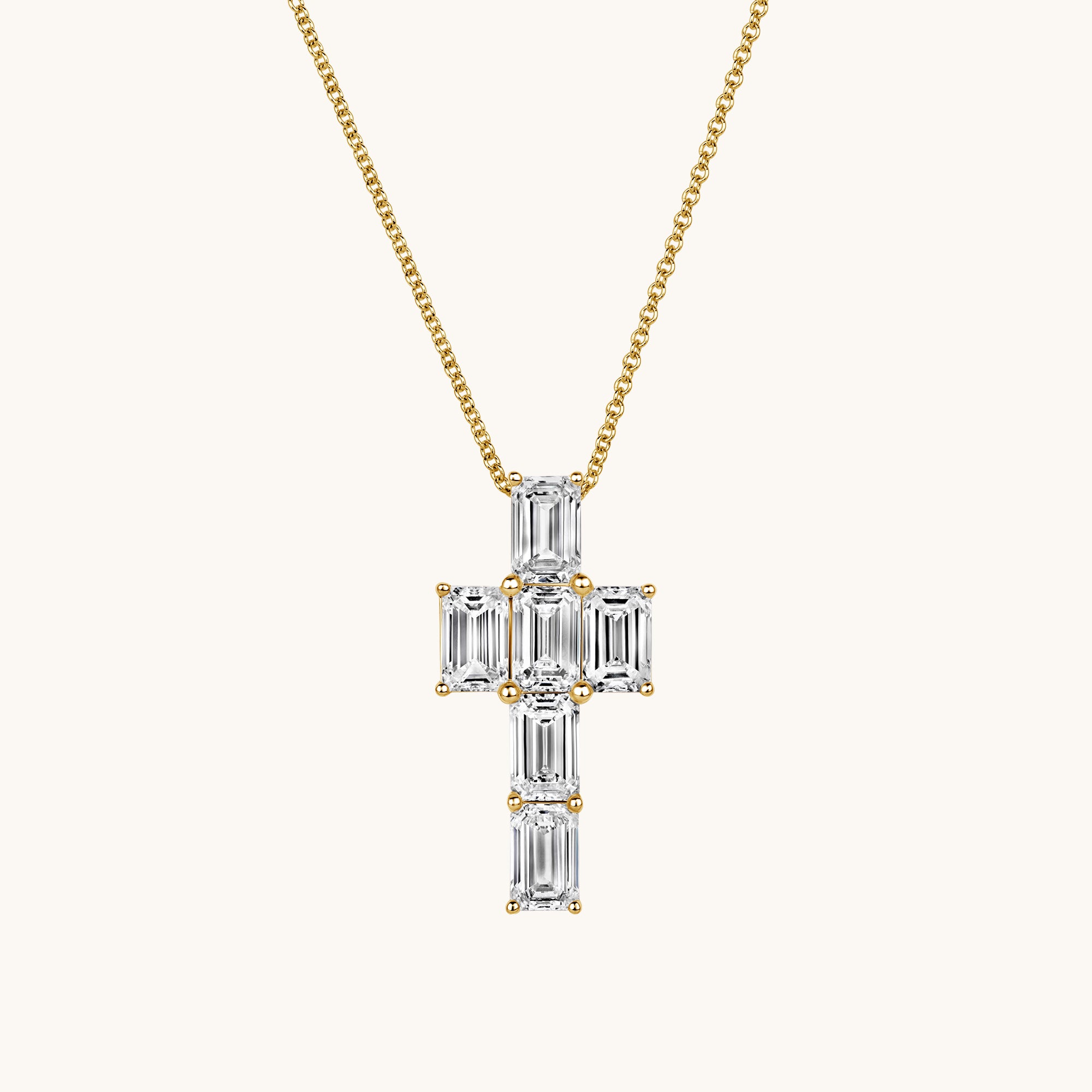 Yellow Gold Emerald Lab Diamond Cross Pendant