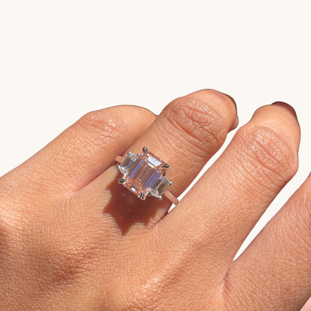 3.13 Pink Emerald Lab Diamond 3-Stone Engagement Ring - Happy Jewelers Fine Jewelry Lifetime Warranty
