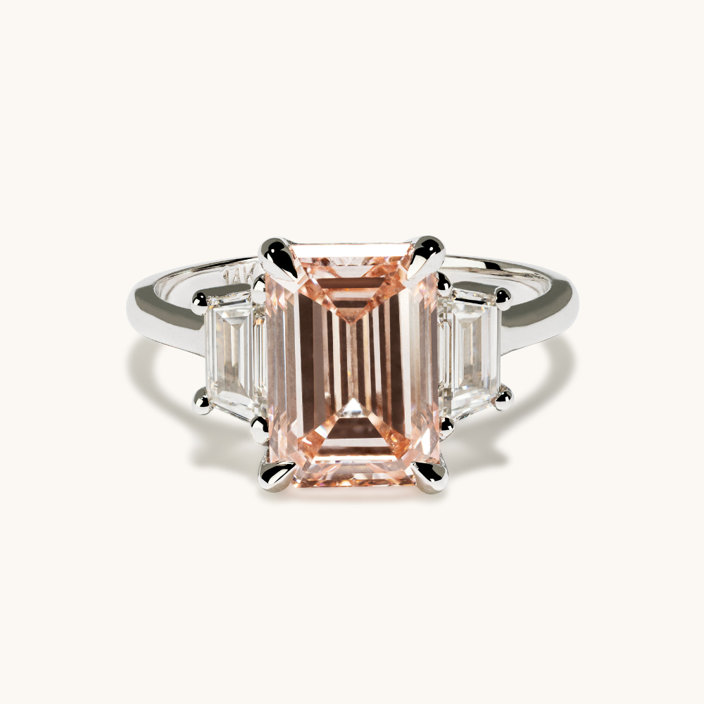 3.13 Pink Emerald Lab Diamond 3-Stone Engagement Ring - Happy Jewelers Fine Jewelry Lifetime Warranty