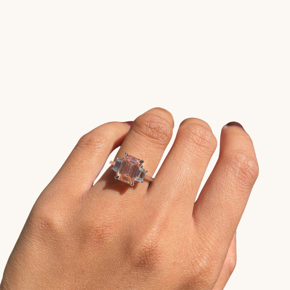 3.13 Pink Emerald Lab Diamond 3-Stone Engagement Ring - Happy Jewelers Fine Jewelry Lifetime Warranty