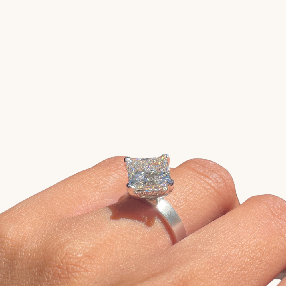 5.05 Princess Lab Diamond Engagement Ring with Satin Solitaire Setting - Happy Jewelers Fine Jewelry Lifetime Warranty