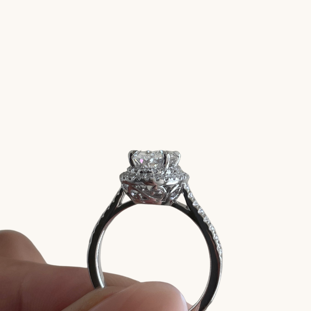 1.51 Oval Lab Diamond Double Halo Engagement Ring - Happy Jewelers Fine Jewelry Lifetime Warranty