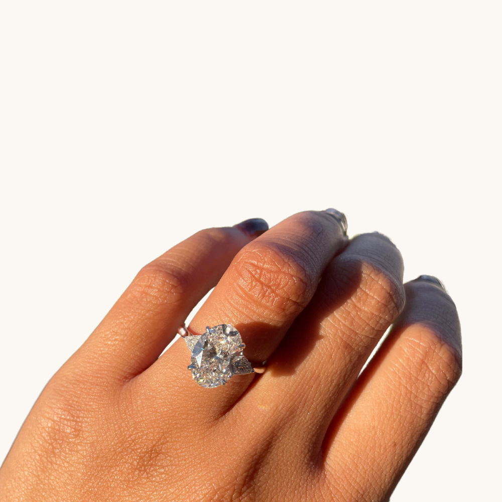 3.70 Oval Lab Diamond 3-Stone Engagement Ring - Happy Jewelers Fine Jewelry Lifetime Warranty