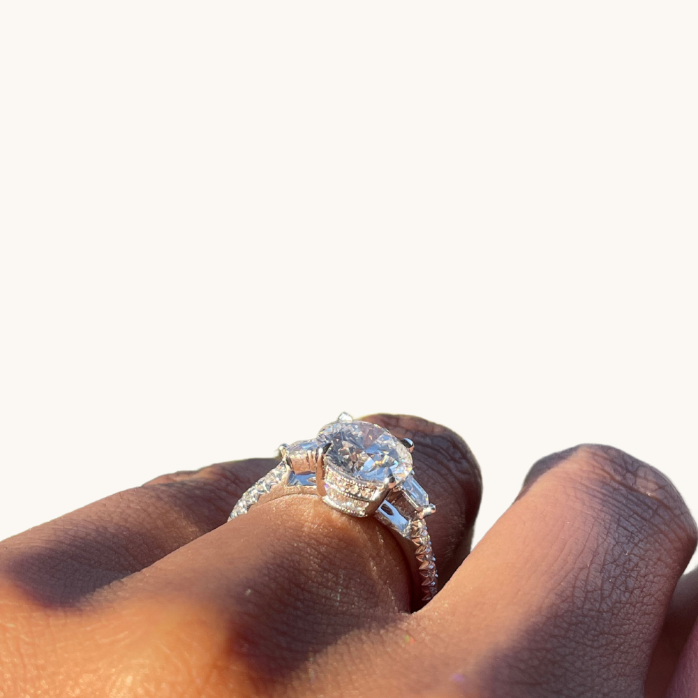 2.59 Round Lab Diamond 3-Stone Engagement Ring with Hidden Halo - Happy Jewelers Fine Jewelry Lifetime Warranty