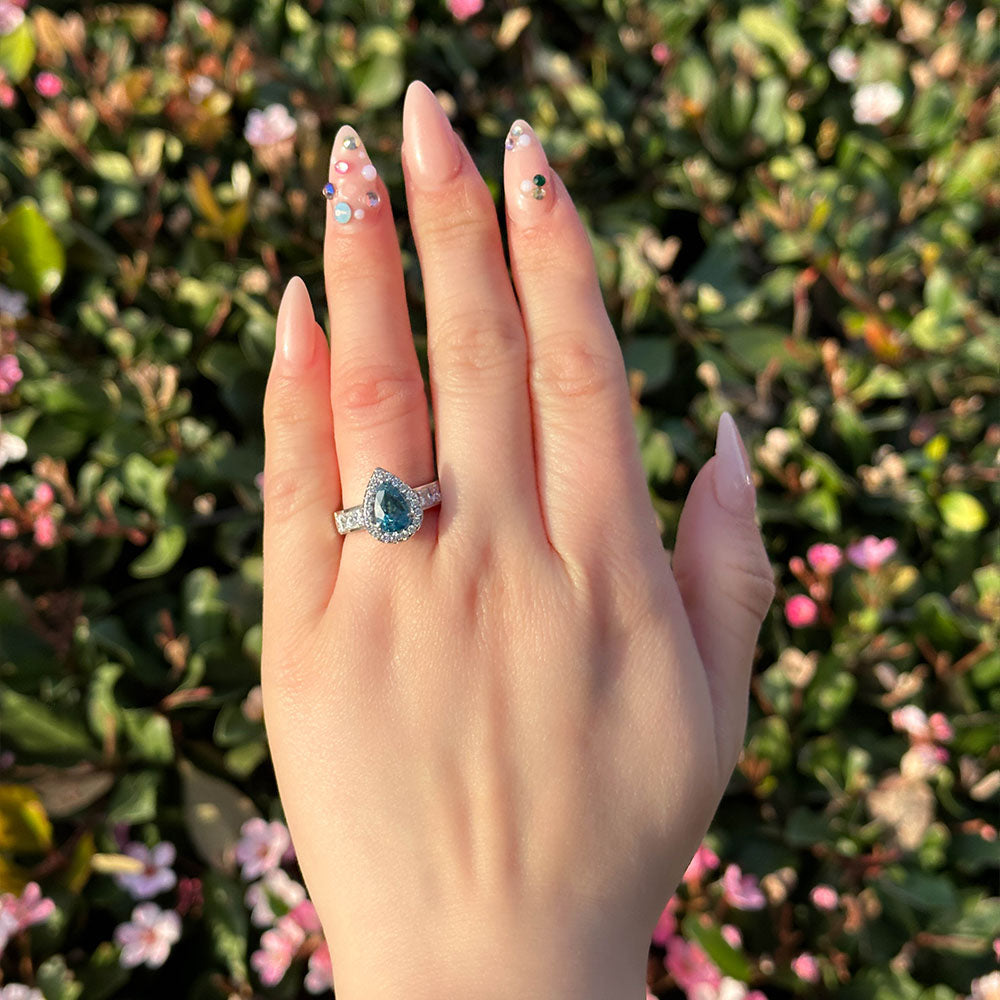 Blue Zircon Ring with Halo - Happy Jewelers Fine Jewelry Lifetime Warranty
