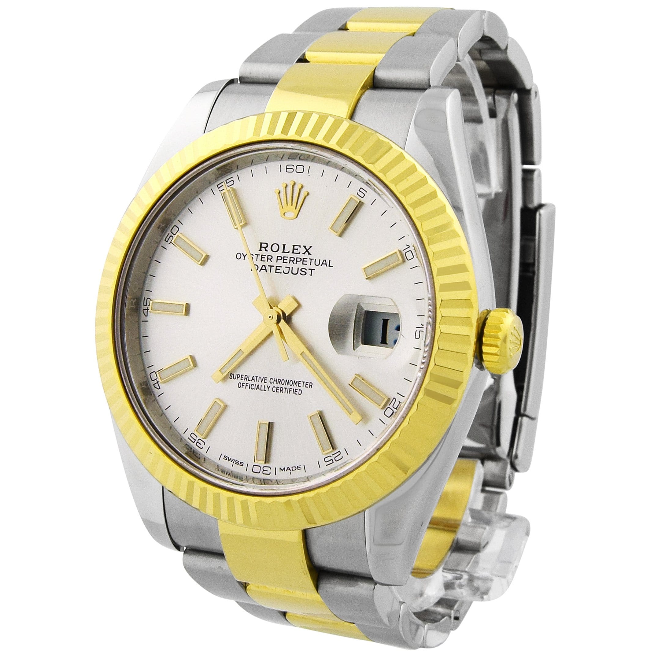 Rolex Datejust TT Stainless Steel & Yellow Gold 41mm Silver Stick Dial Watch Reference#: 126333 - Happy Jewelers Fine Jewelry Lifetime Warranty