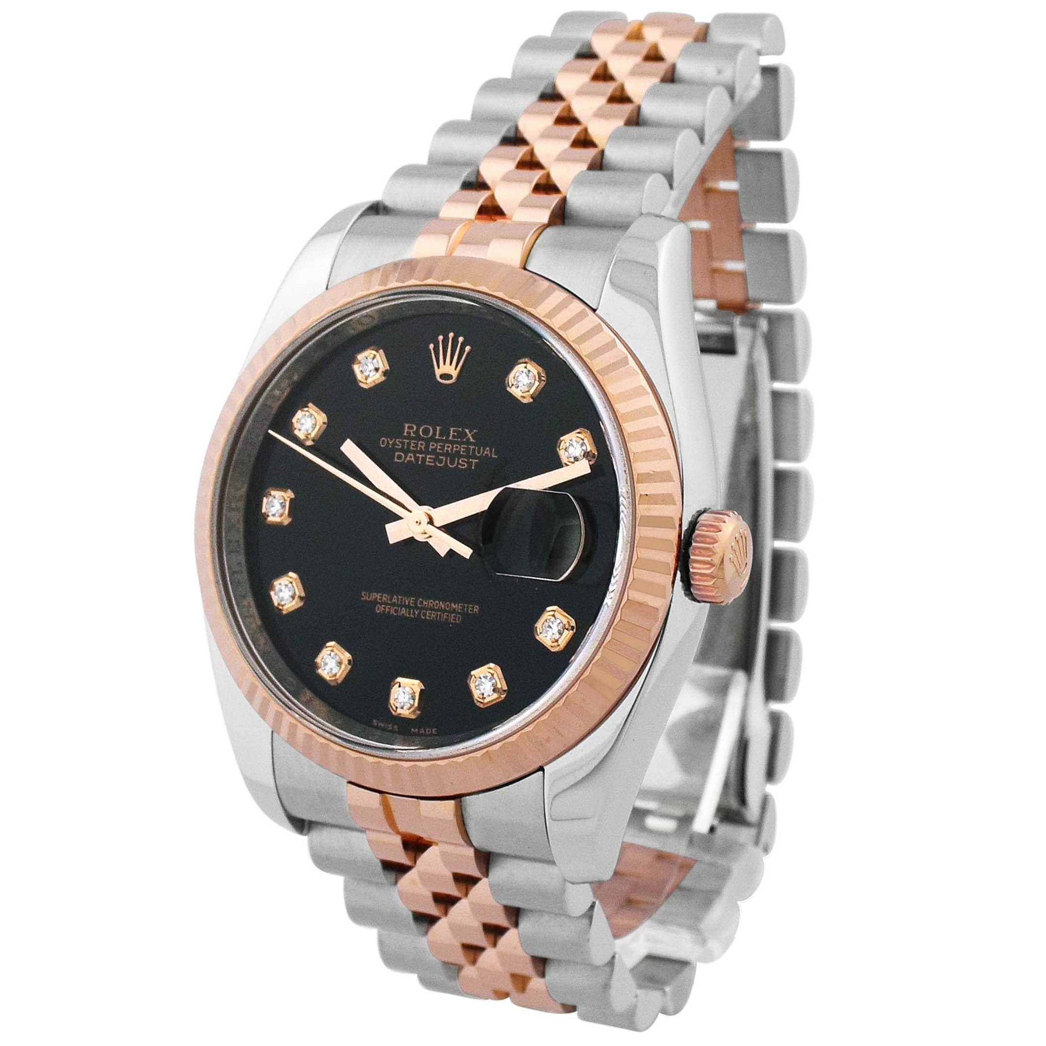 Rolex Datejust Two Tone Rose Gold & Steel 36mm Black Diamond Dial Watch Reference#: 116231 - Happy Jewelers Fine Jewelry Lifetime Warranty