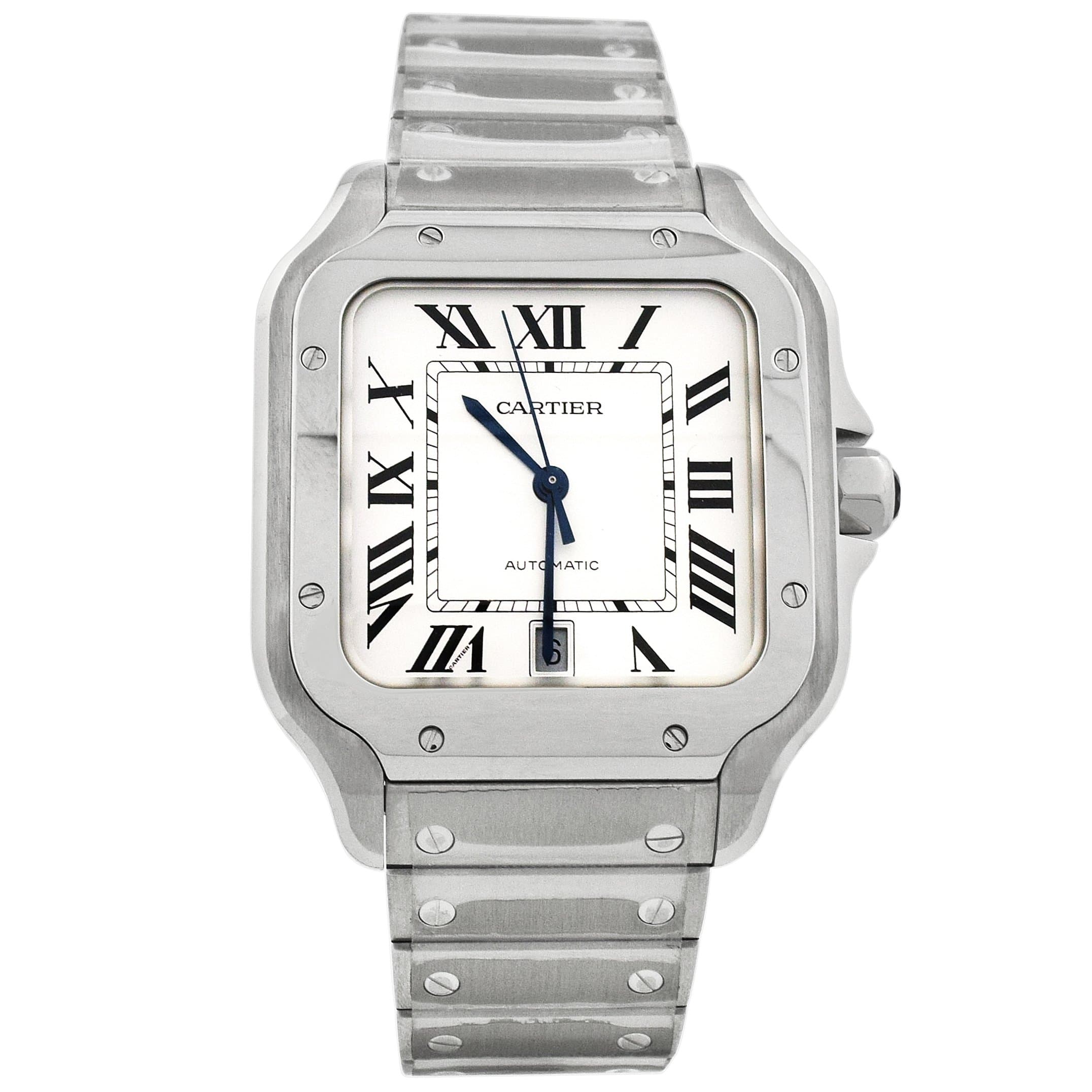 Cartier Santos Stainless Steel 39.8mm Large Model White Roman Dial Watch Reference #: WSSA0018 - Happy Jewelers Fine Jewelry Lifetime Warranty