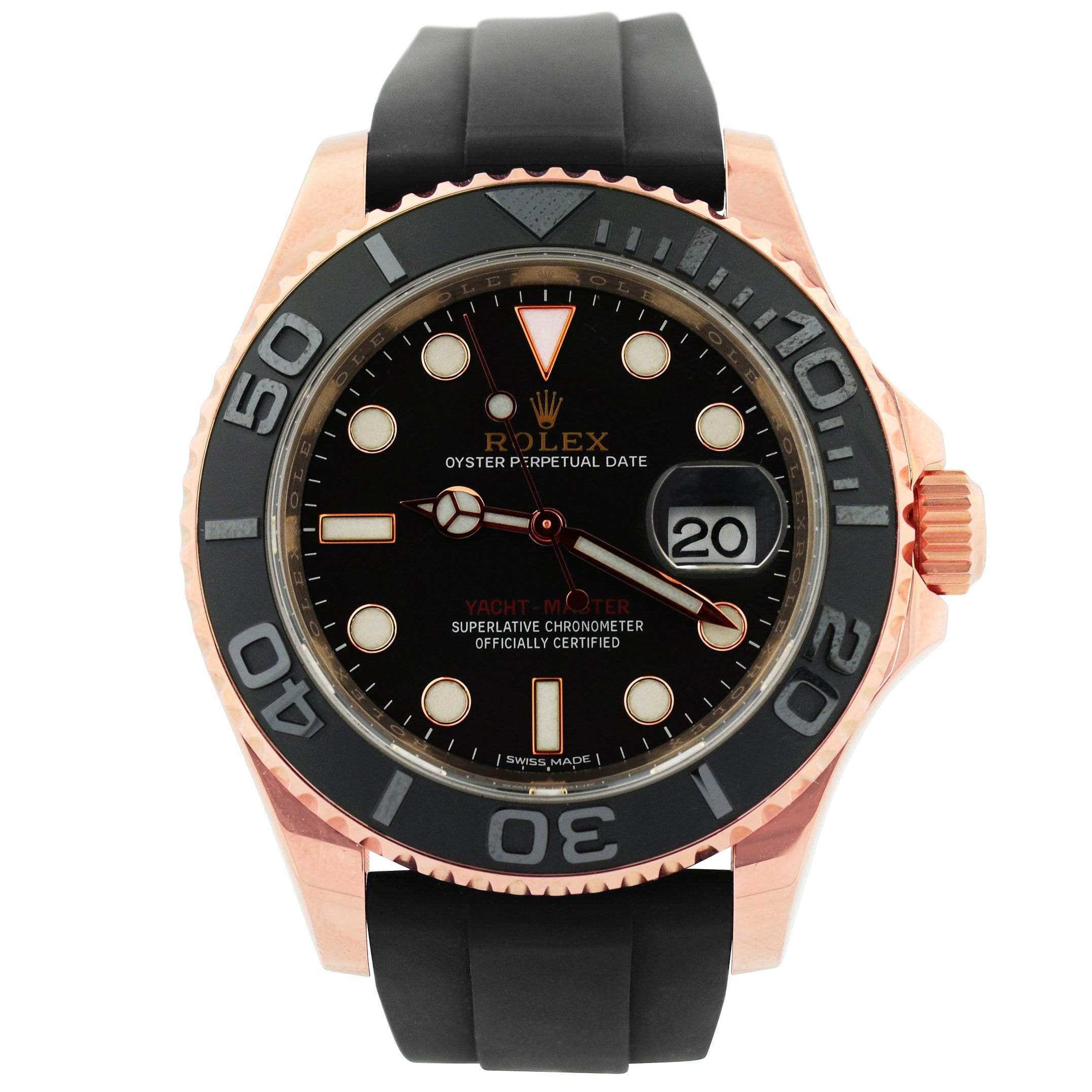 Rolex Yacht Master Rose Gold 40mm Black Dot Dial Watch Reference #: 116655 - Happy Jewelers Fine Jewelry Lifetime Warranty
