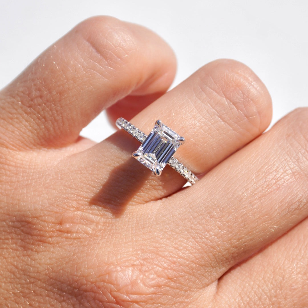 1.71 Emerald Lab Diamond Engagement Ring with Hidden Halo - Happy Jewelers Fine Jewelry Lifetime Warranty